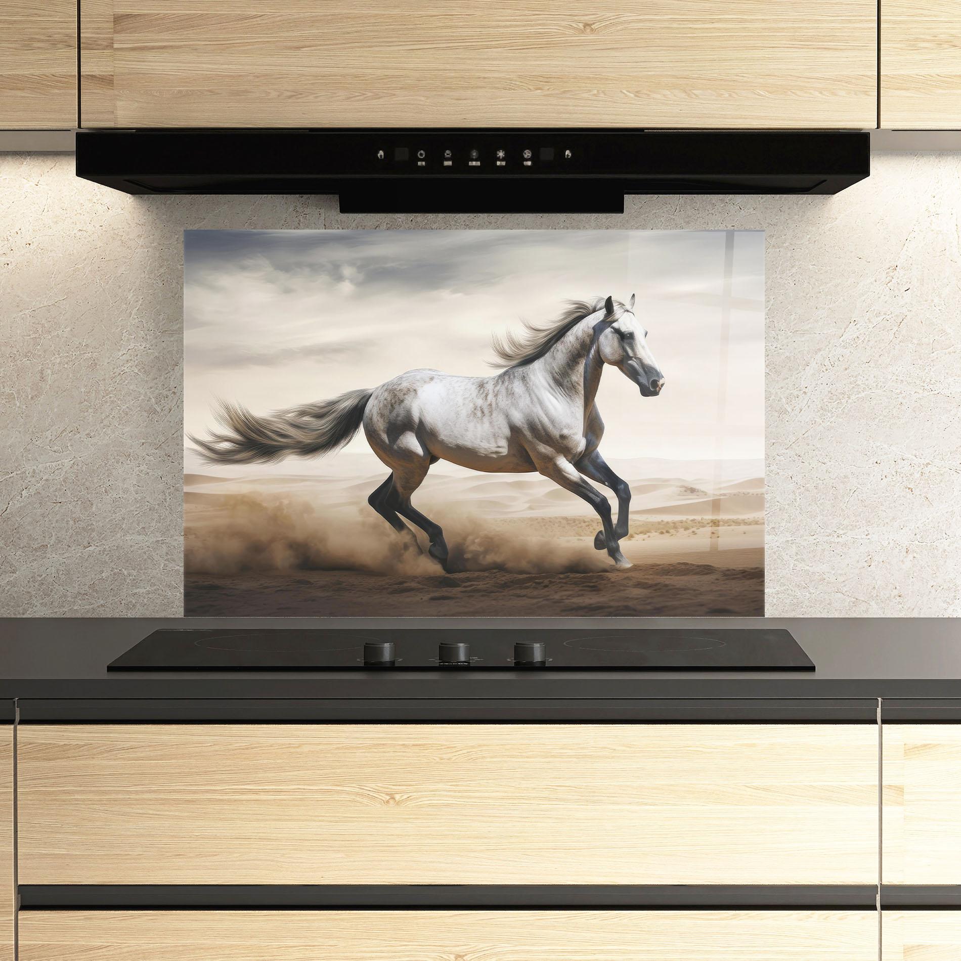 Panou Sticla Bucatarie Desert Horse Galloping mockup 3