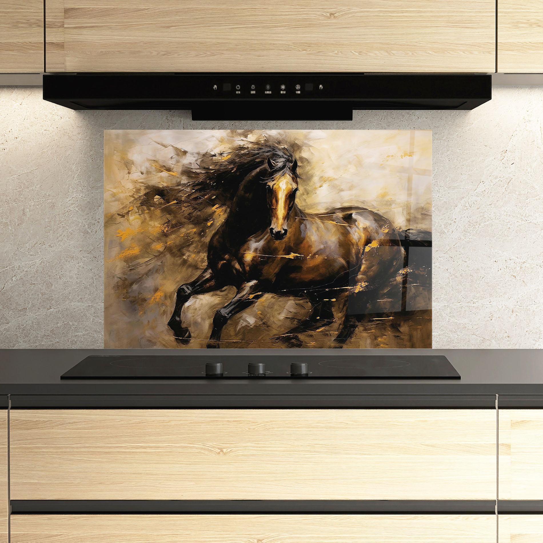 Panou Sticla Bucatarie Gold Brown Horse mockup 3