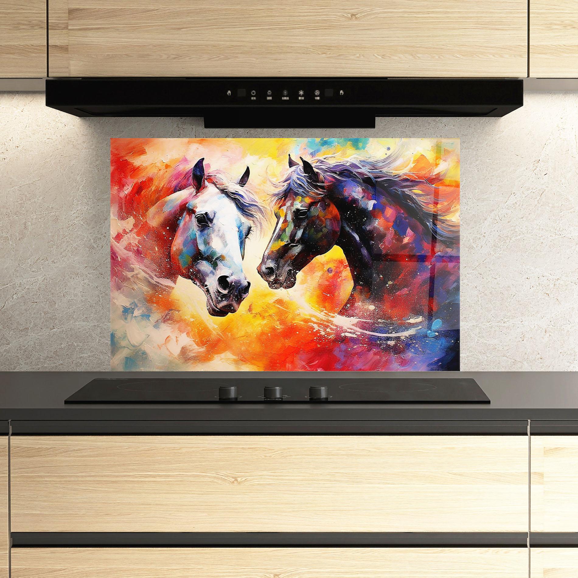 Panou Sticla Bucatarie Horses Color Mix mockup 3
