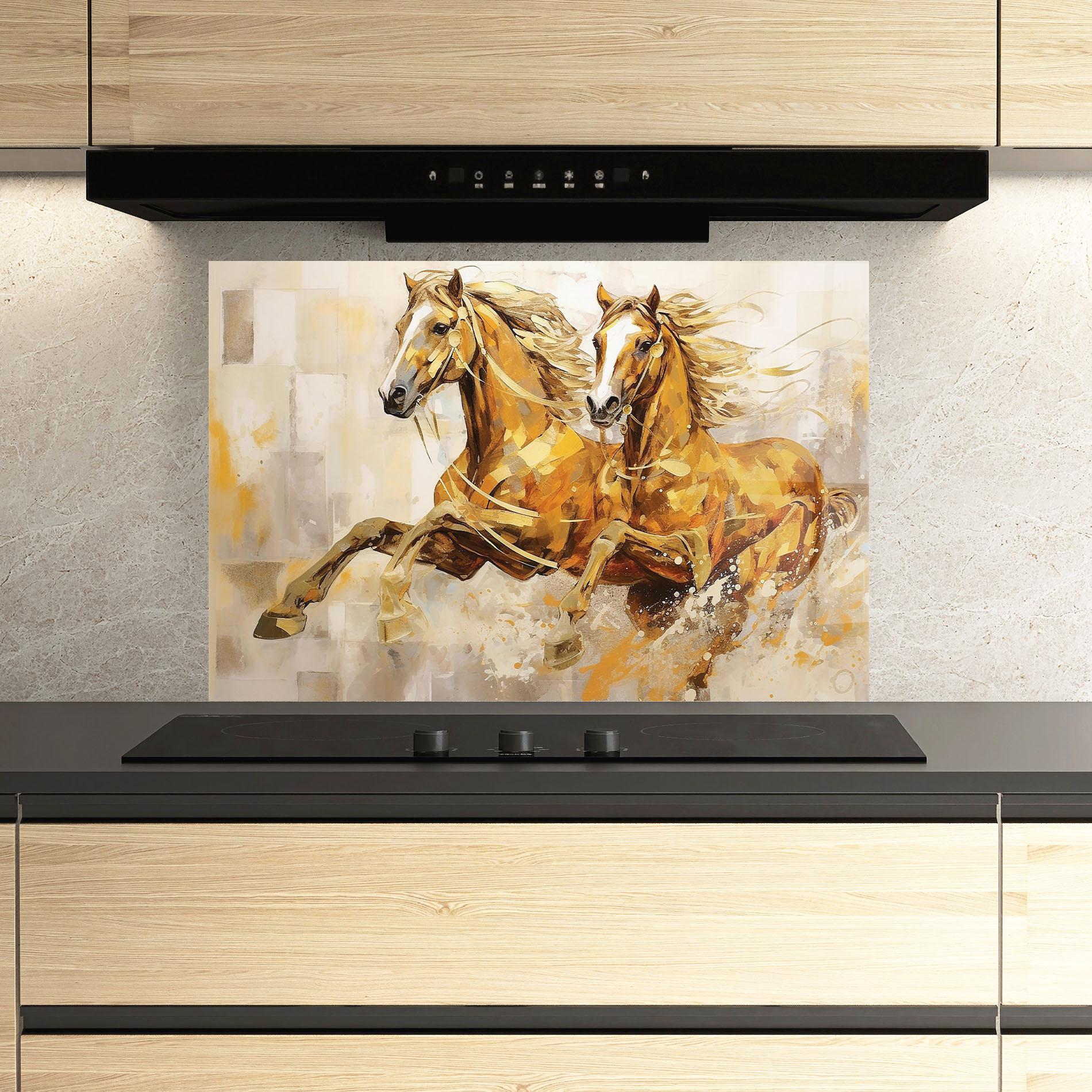 Panou Sticla Bucatarie Light Brown Horses Running mockup 3