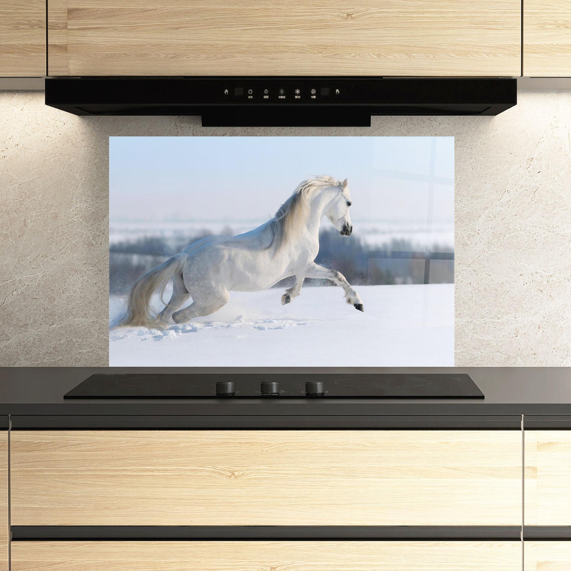 Panou Sticla Bucatarie Snow Horse Running mockup 3
