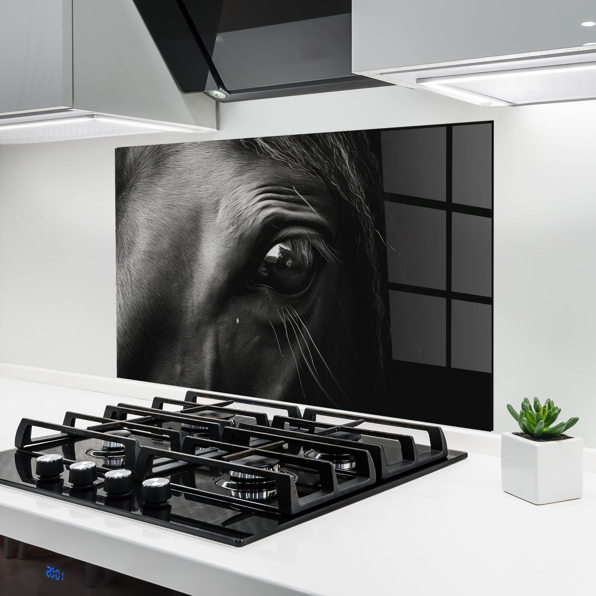 Panou Sticla Bucatarie Black Horse Eye mockup 6