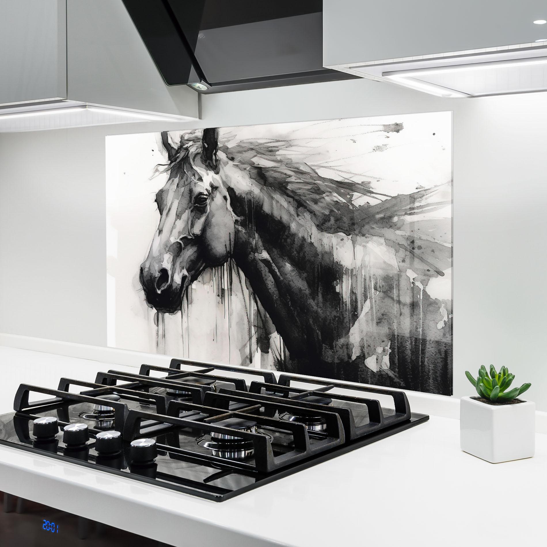 Panou Sticla Bucatarie Black Horse Painting mockup 6