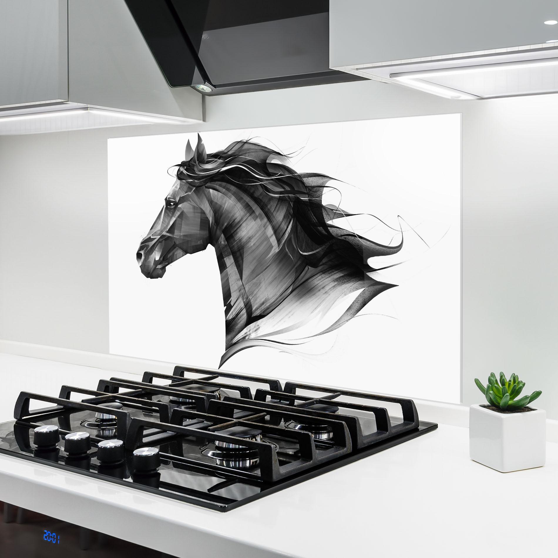 Panou Sticla Bucatarie Black Portrait Horse mockup 6