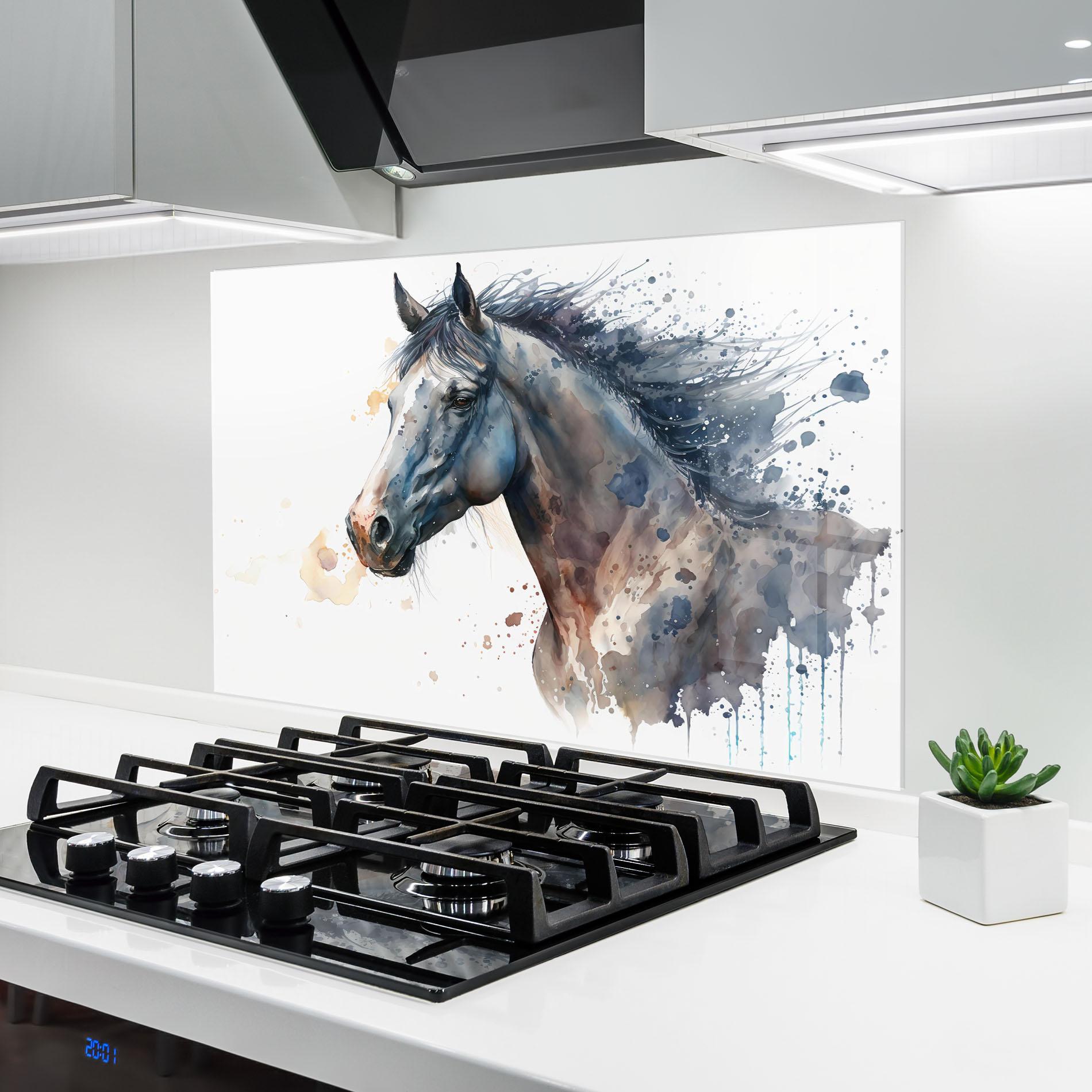 Panou Sticla Bucatarie Blue Horse Painting mockup 6