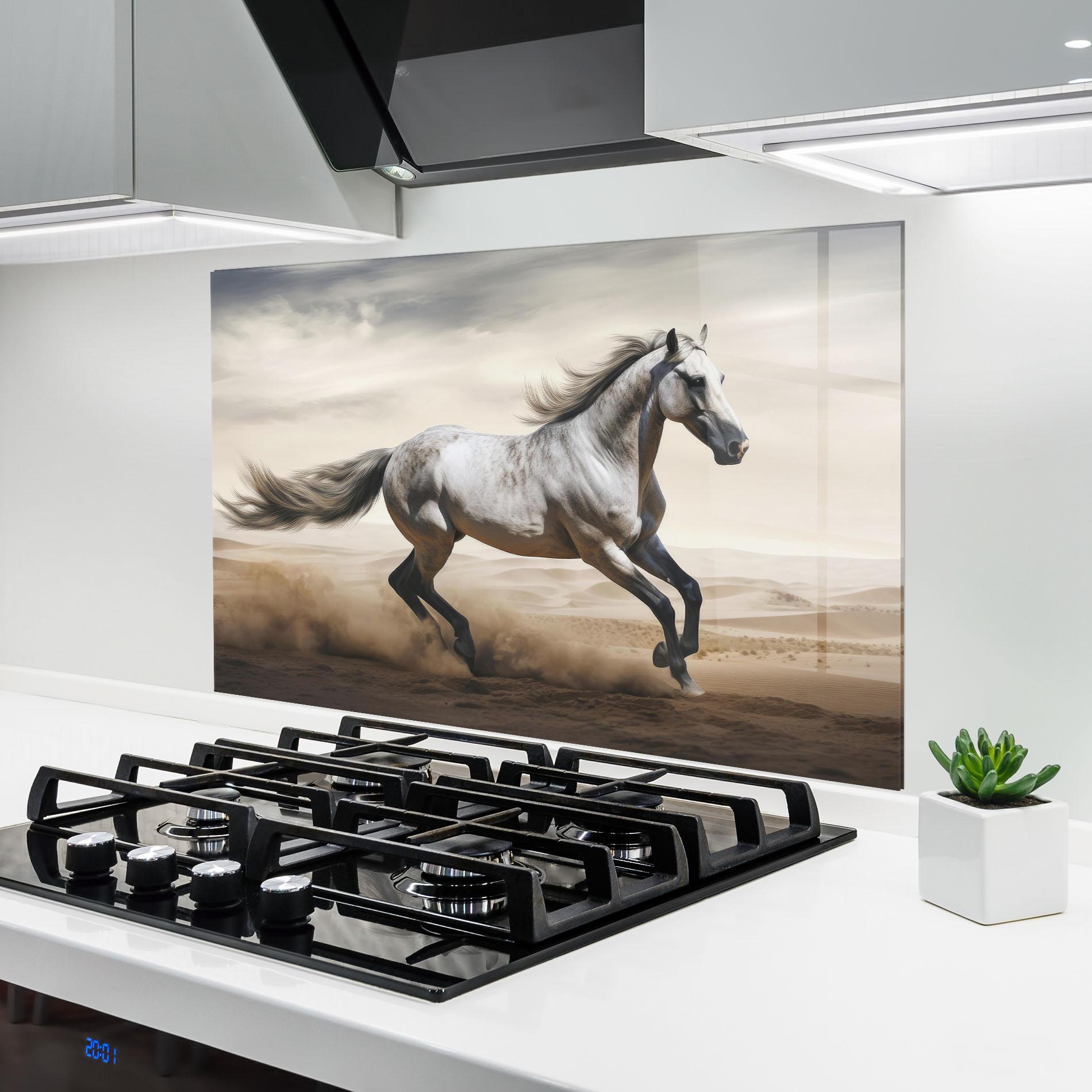 Panou Sticla Bucatarie Desert Horse Galloping mockup 6