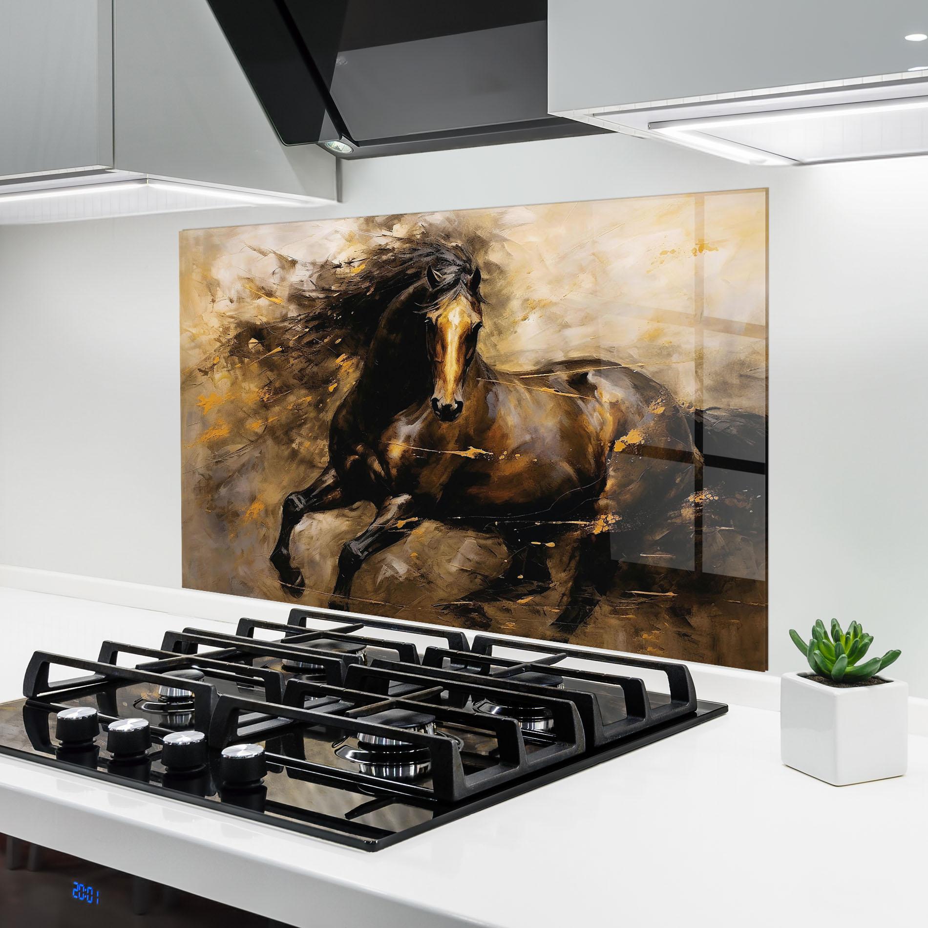 Panou Sticla Bucatarie Gold Brown Horse mockup 6