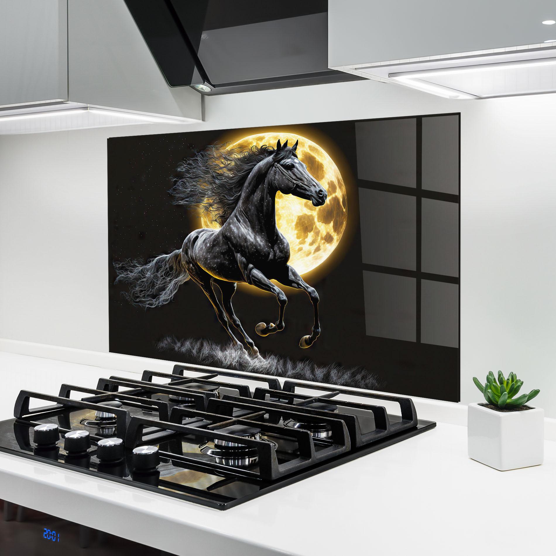 Panou Sticla Bucatarie Gold Moon Horse mockup 6