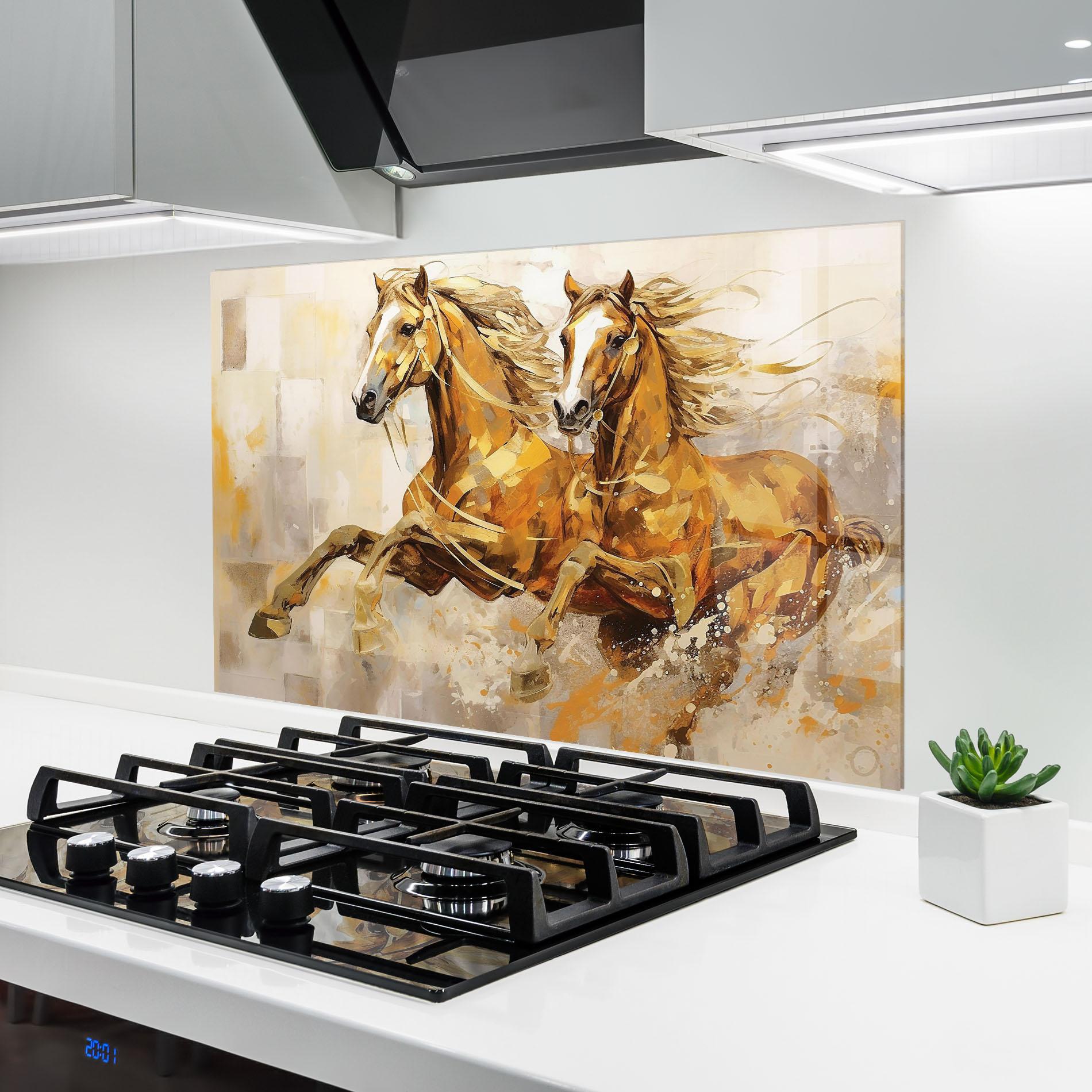 Panou Sticla Bucatarie Light Brown Horses Running mockup 6