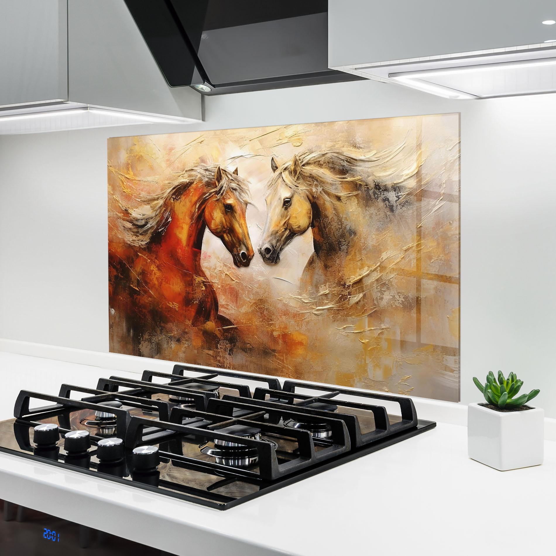 Panou Sticla Bucatarie Red Yellow Horses mockup 6