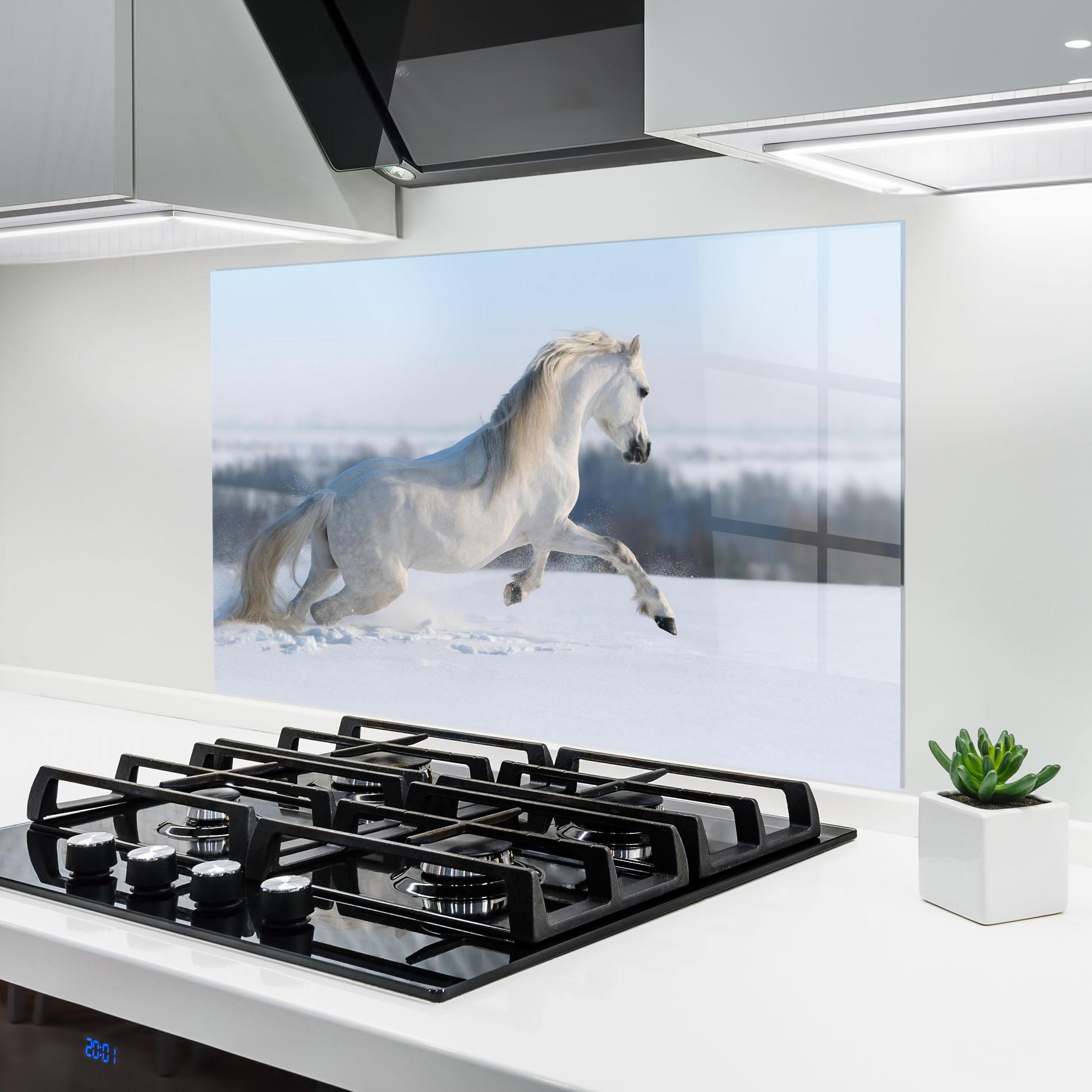 Panou Sticla Bucatarie Snow Horse Running mockup 6
