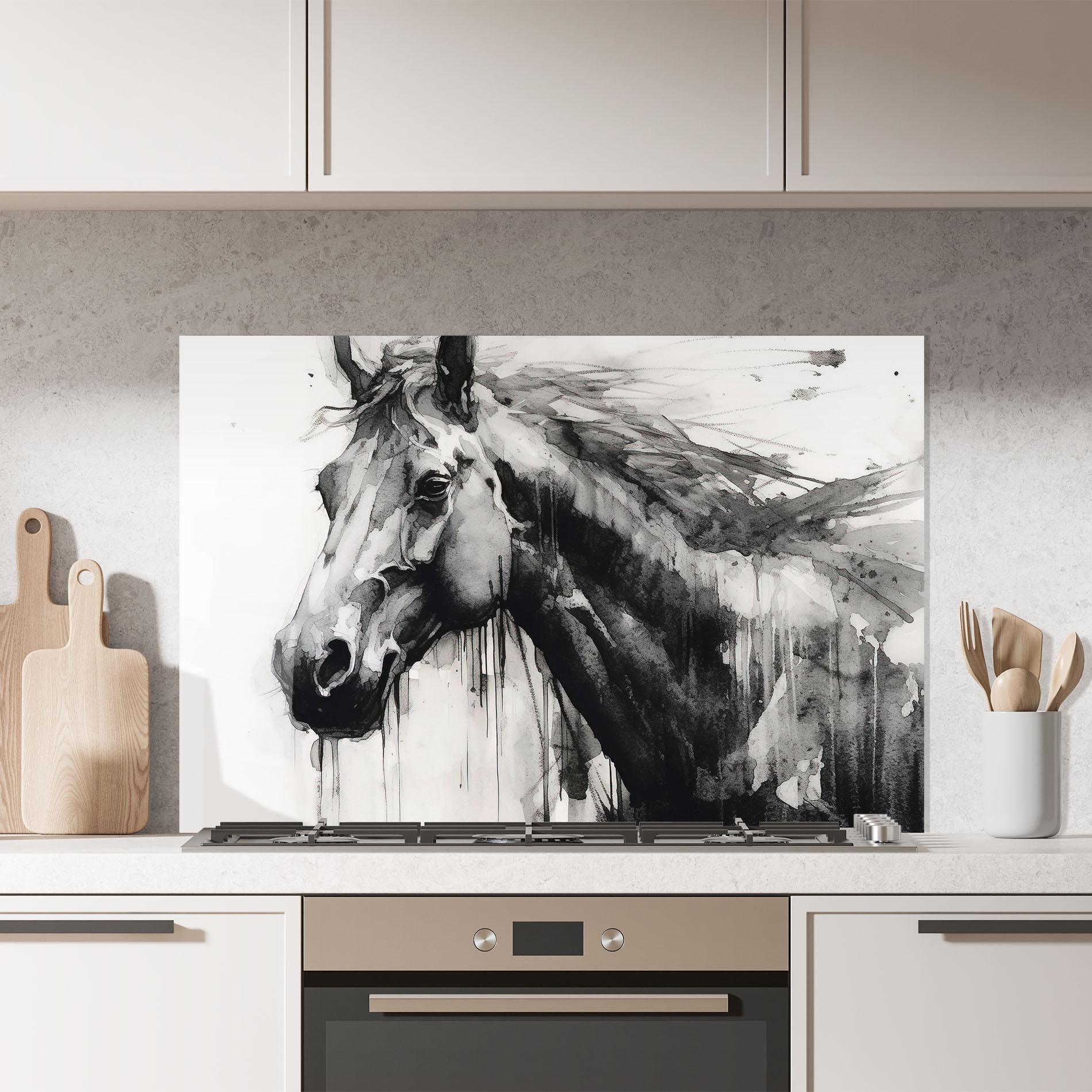 Panou Sticla Bucatarie Black Horse Painting mockup 7