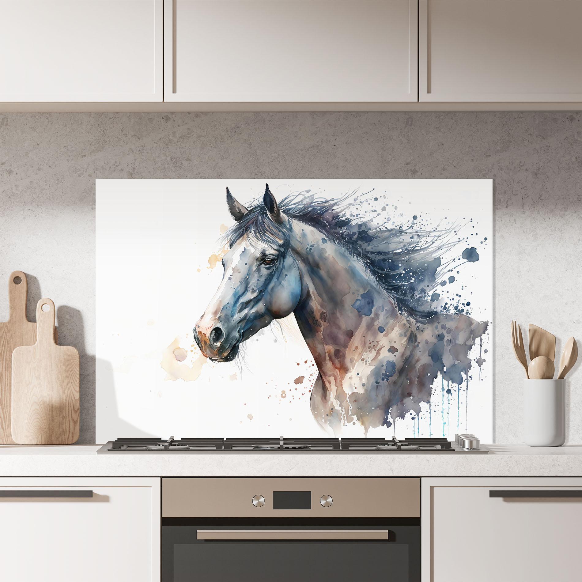 Panou Sticla Bucatarie Blue Horse Painting mockup 7