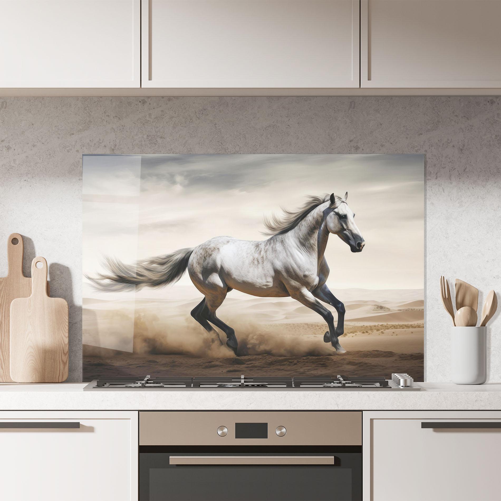 Panou Sticla Bucatarie Desert Horse Galloping mockup 7