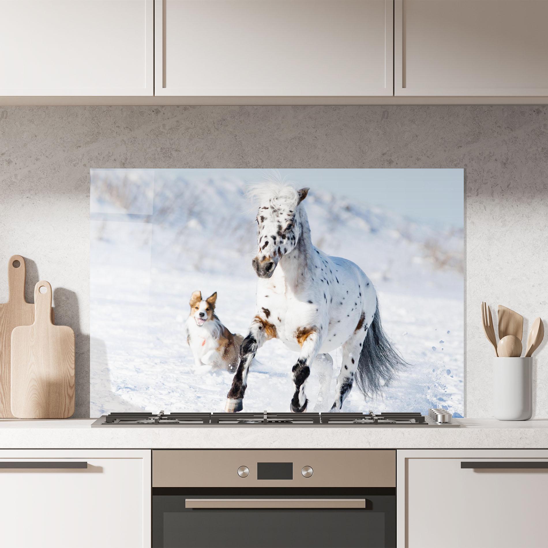 Panou Sticla Bucatarie Dog And Horse Running mockup 7