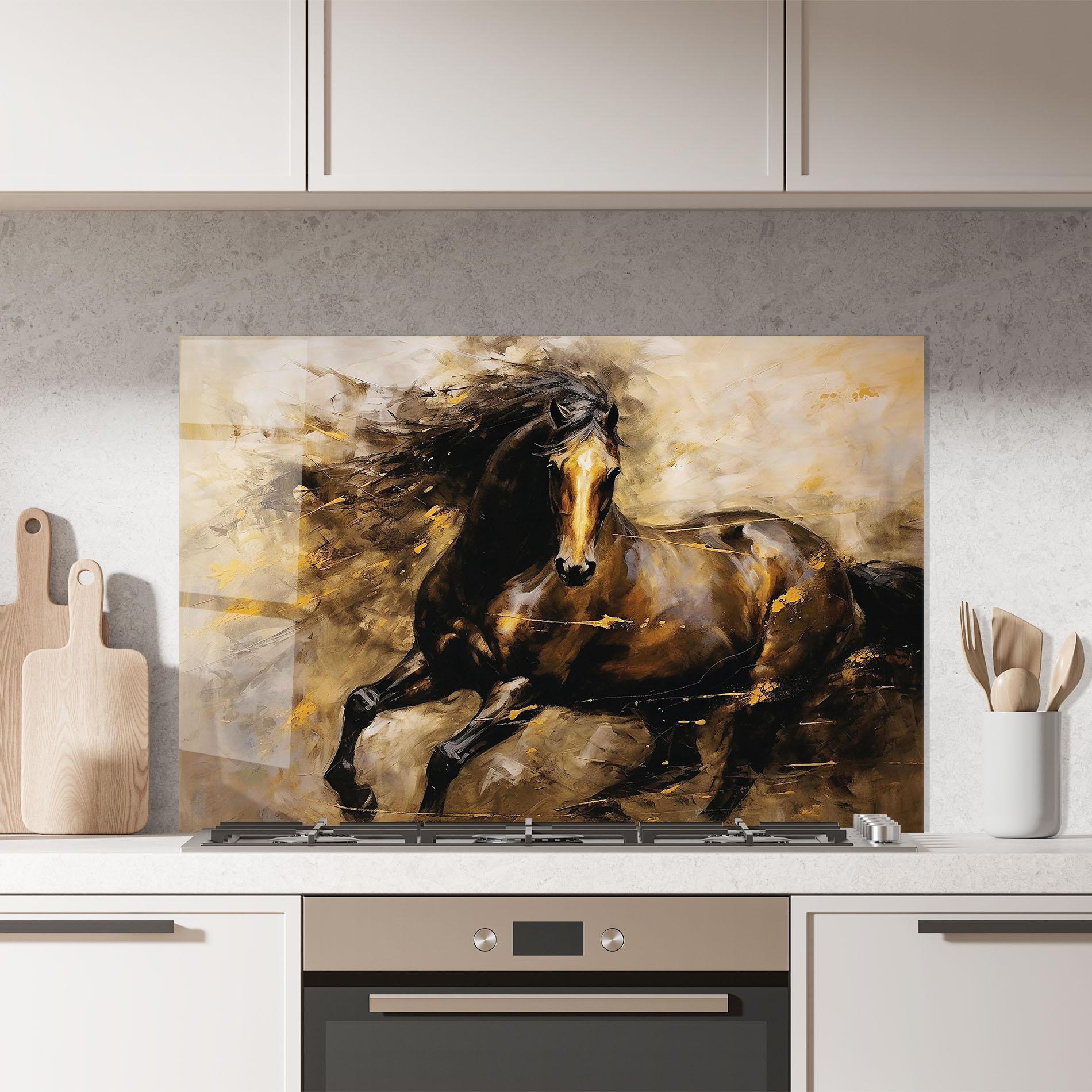 Panou Sticla Bucatarie Gold Brown Horse mockup 7