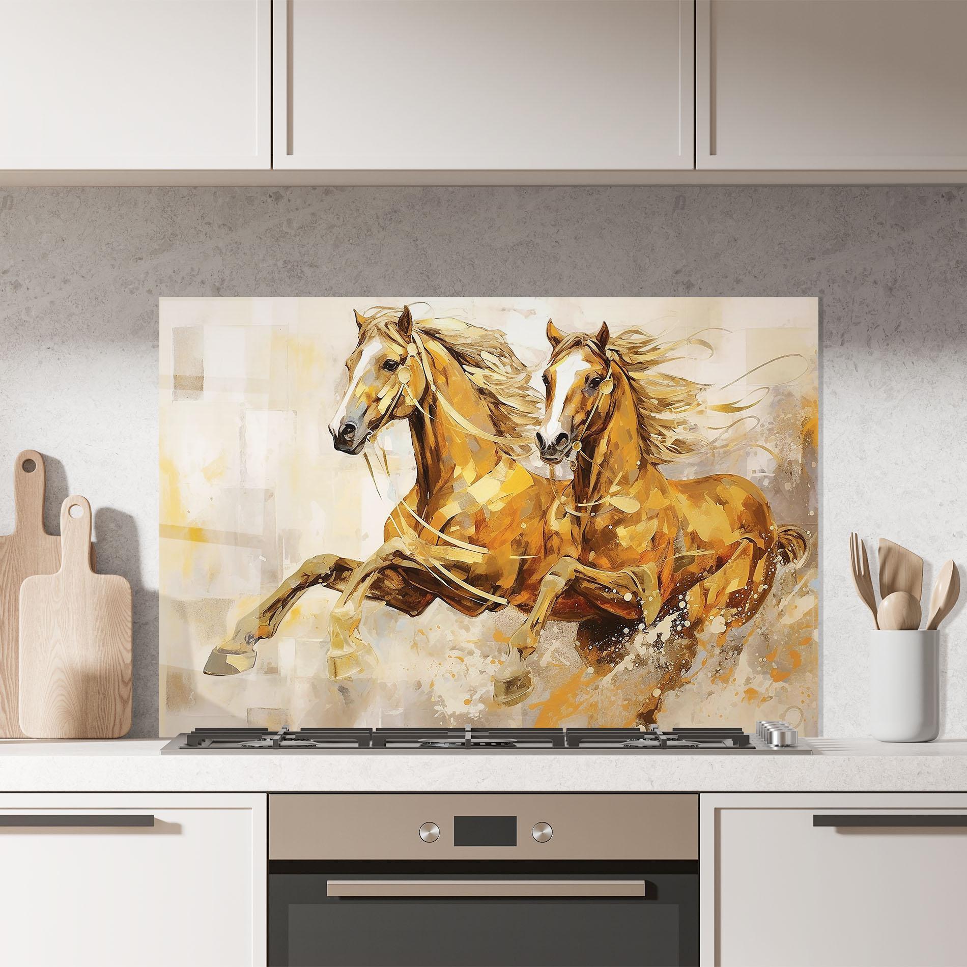 Panou Sticla Bucatarie Light Brown Horses Running mockup 7