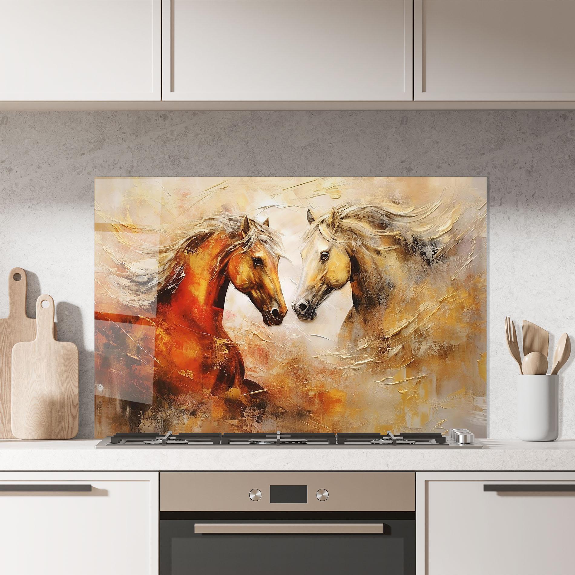 Panou Sticla Bucatarie Red Yellow Horses mockup 7