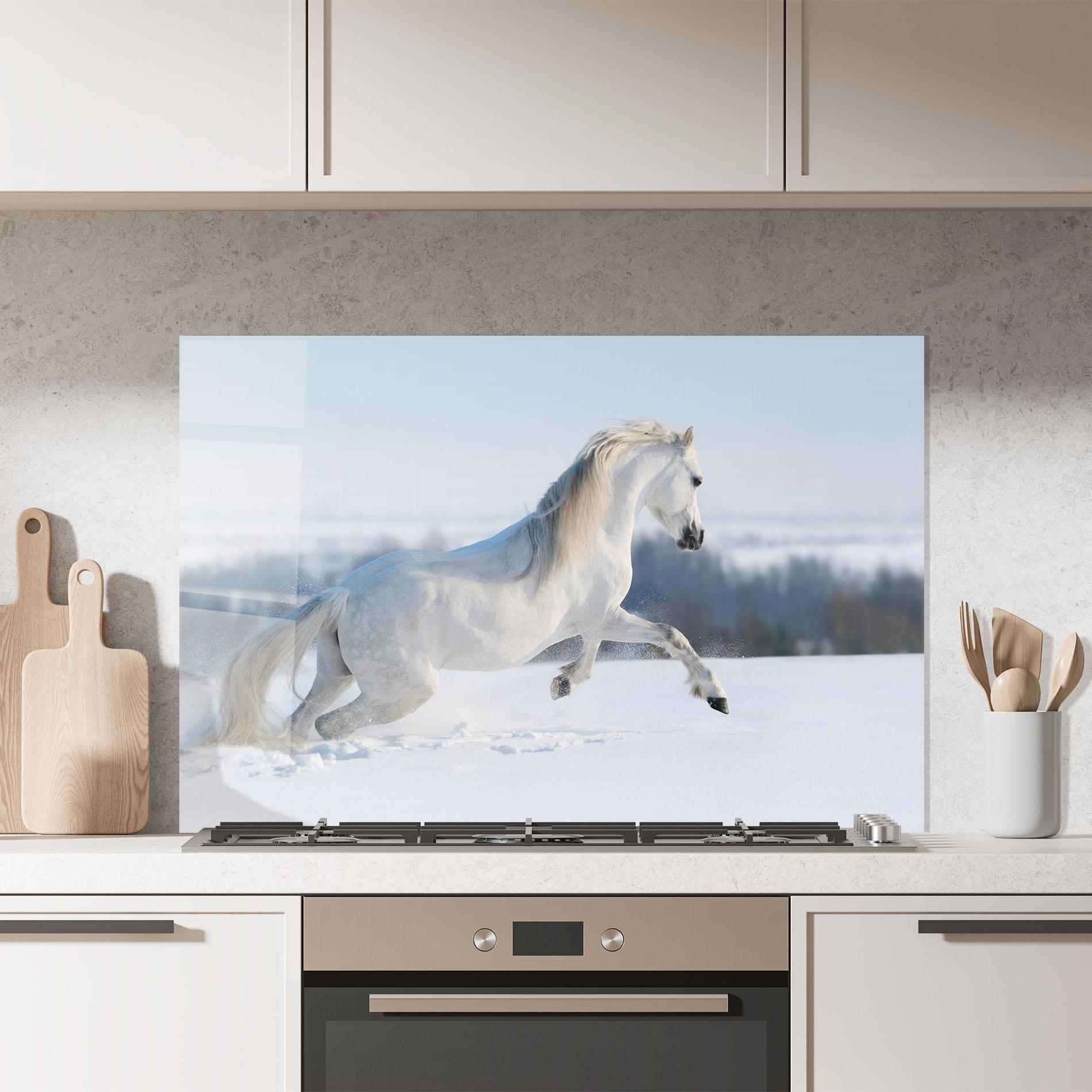 Panou Sticla Bucatarie Snow Horse Running mockup 7