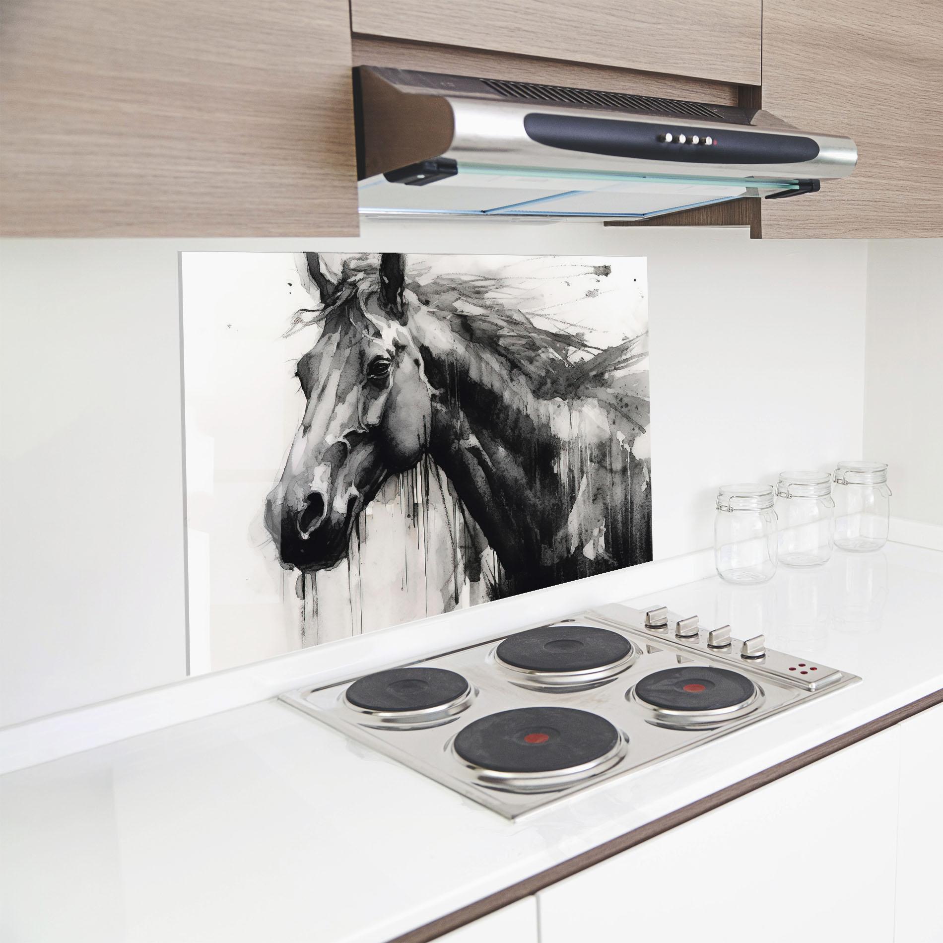 Panou Sticla Bucatarie Black Horse Painting mockup 8
