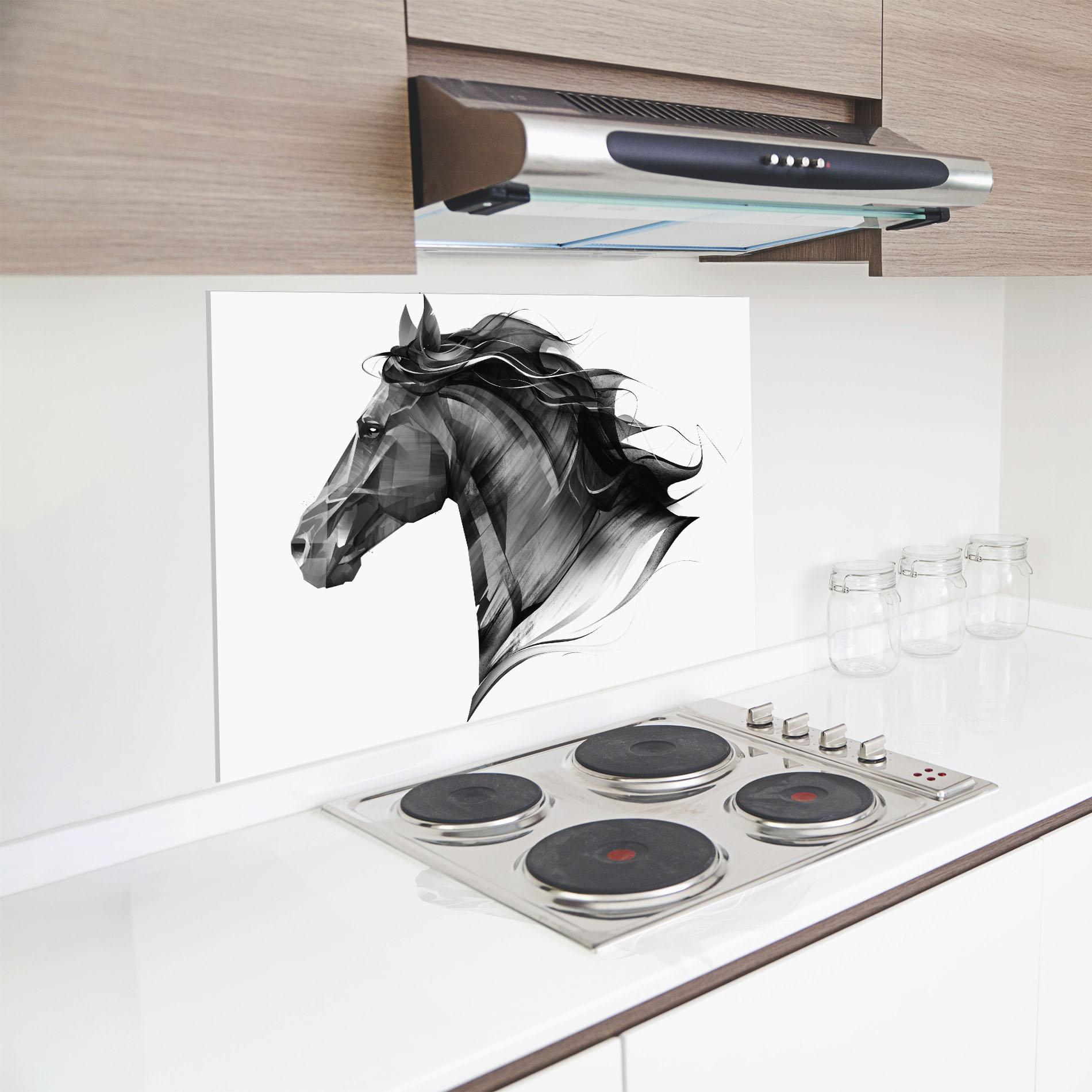 Panou Sticla Bucatarie Black Portrait Horse mockup 8