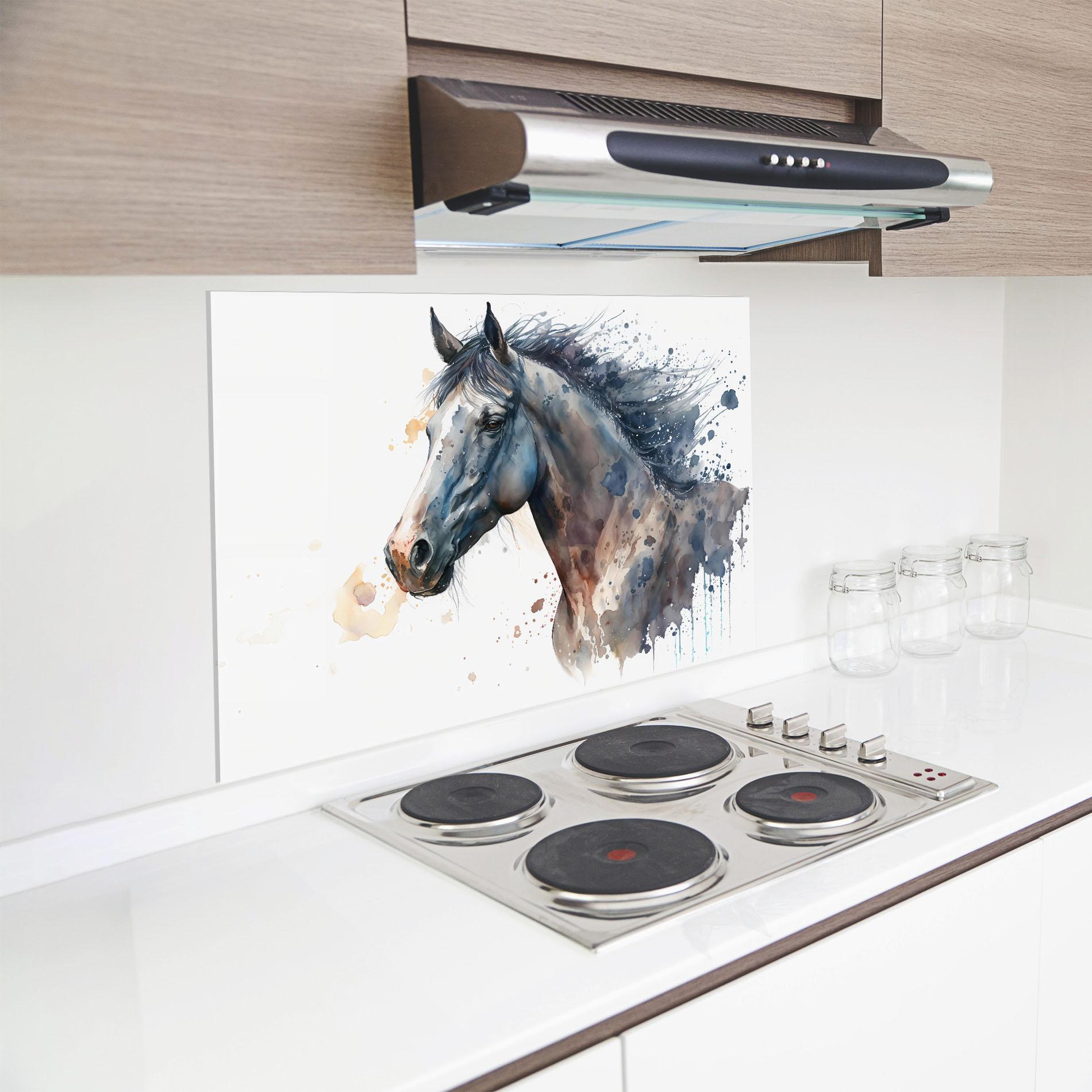 Panou Sticla Bucatarie Blue Horse Painting mockup 8