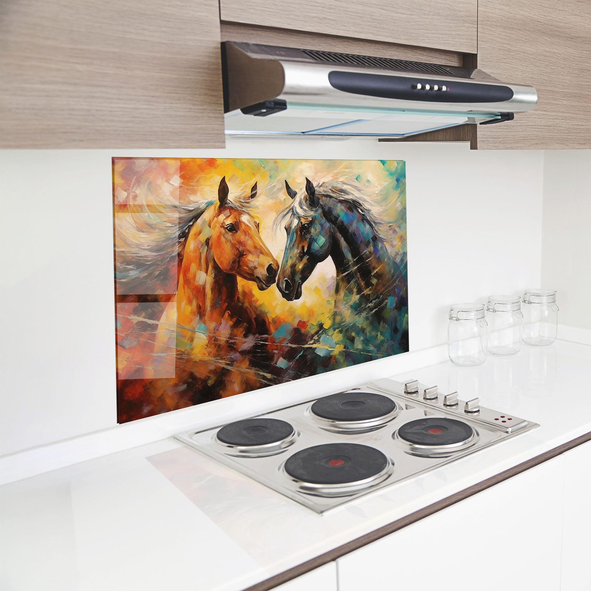 Panou Sticla Bucatarie Brown Black Horses mockup 8