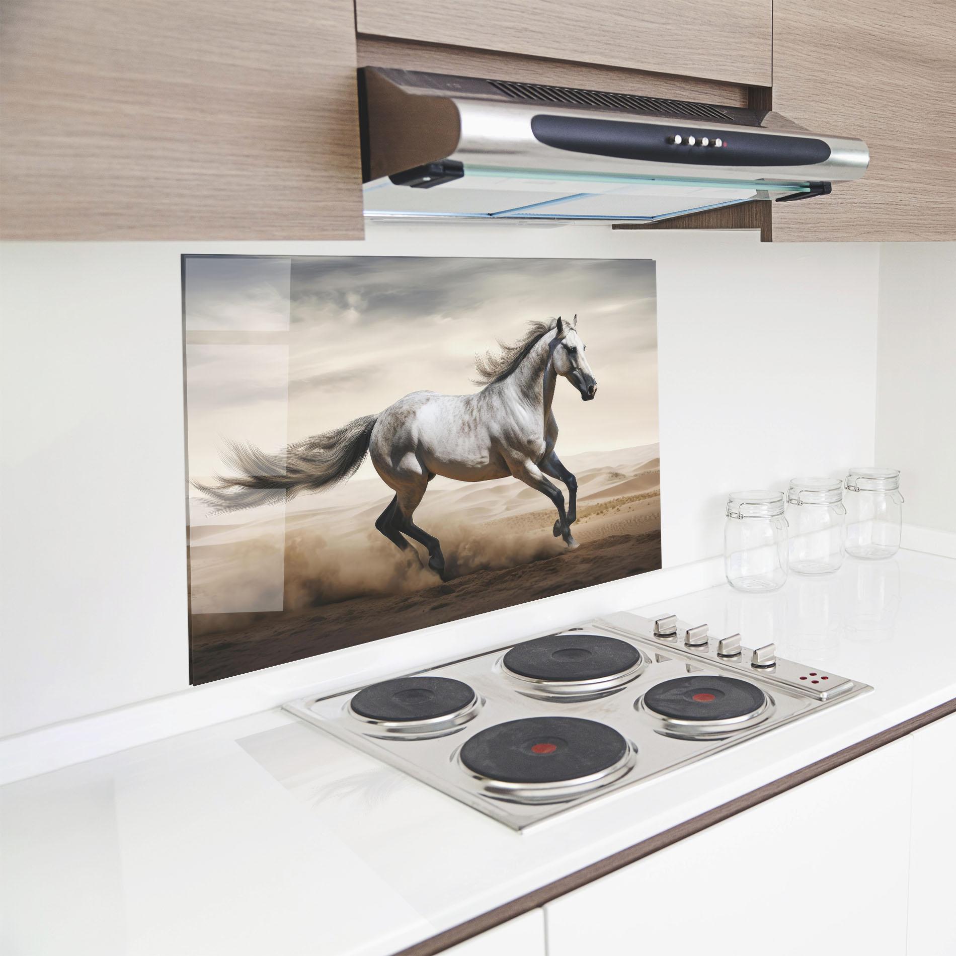 Panou Sticla Bucatarie Desert Horse Galloping mockup 8