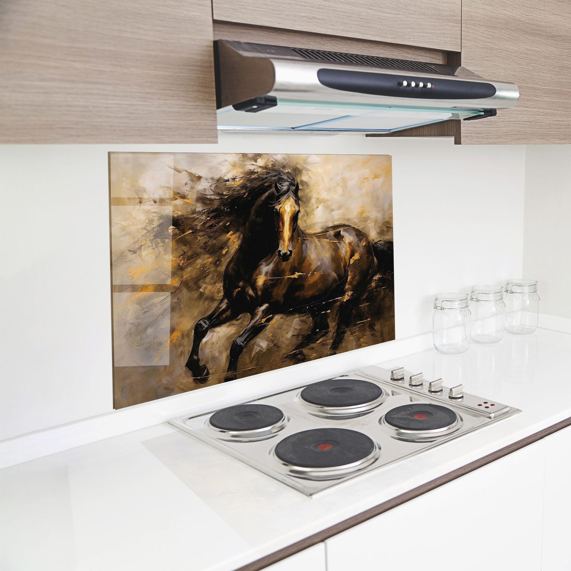 Panou Sticla Bucatarie Gold Brown Horse mockup 8