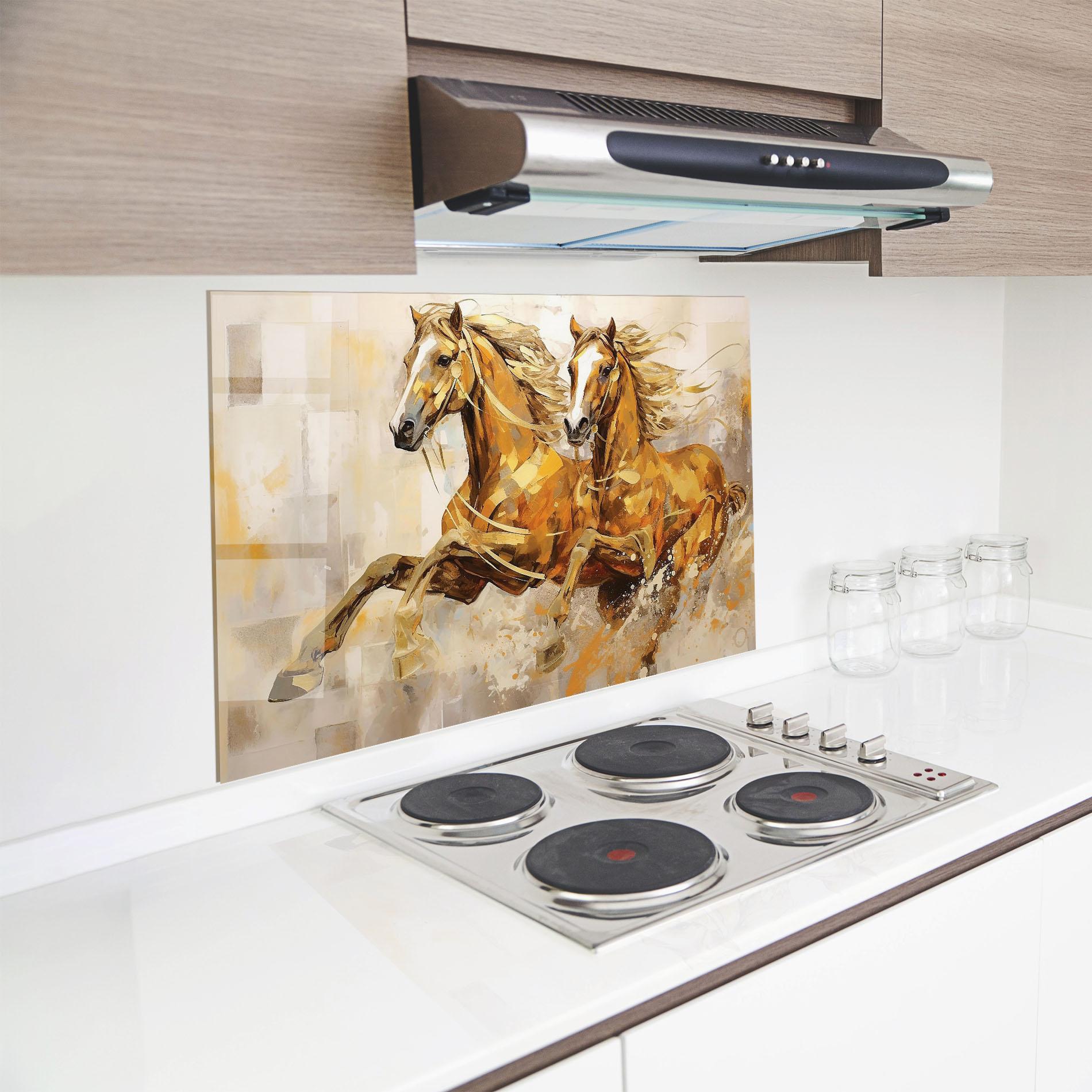 Panou Sticla Bucatarie Light Brown Horses Running mockup 8