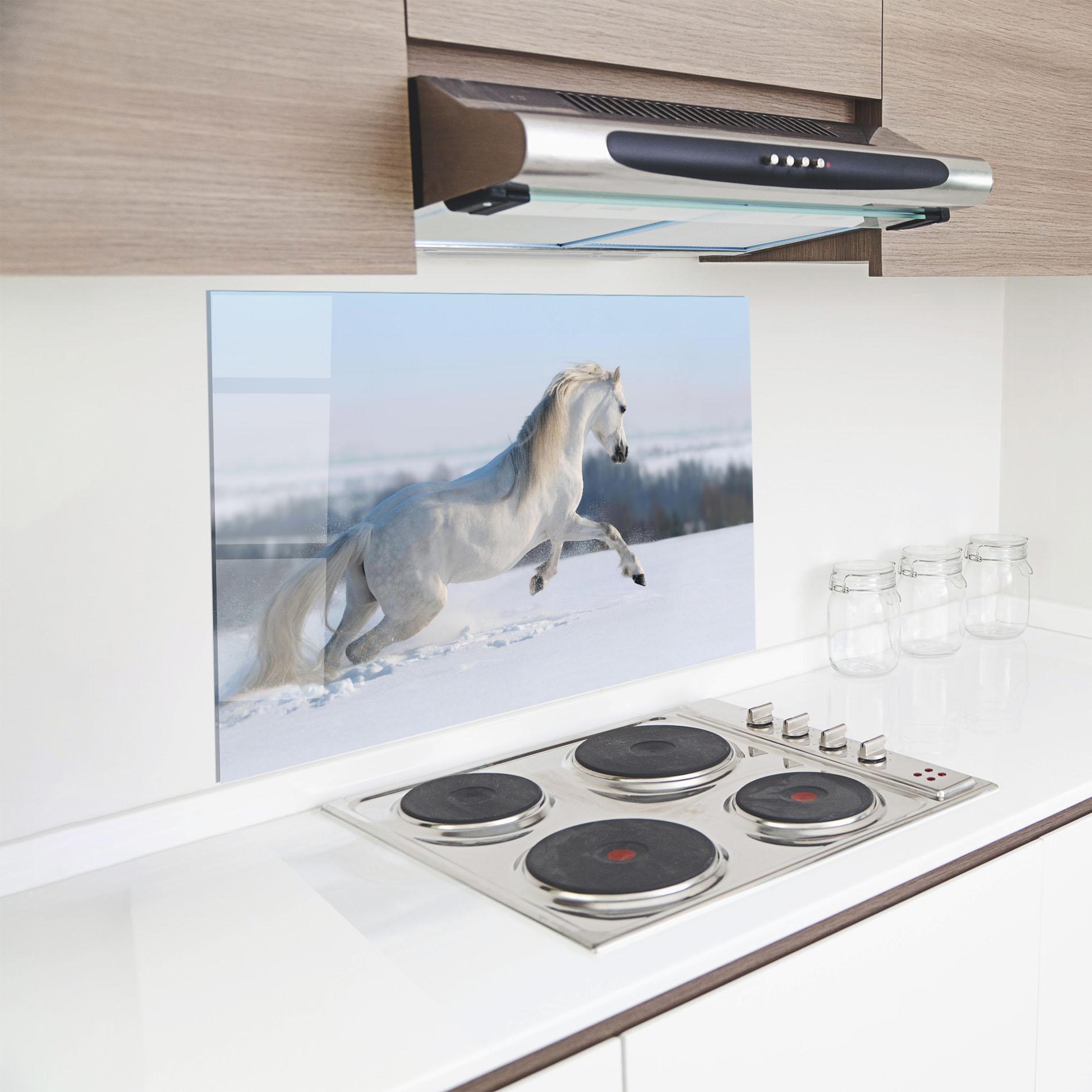 Panou Sticla Bucatarie Snow Horse Running mockup 8