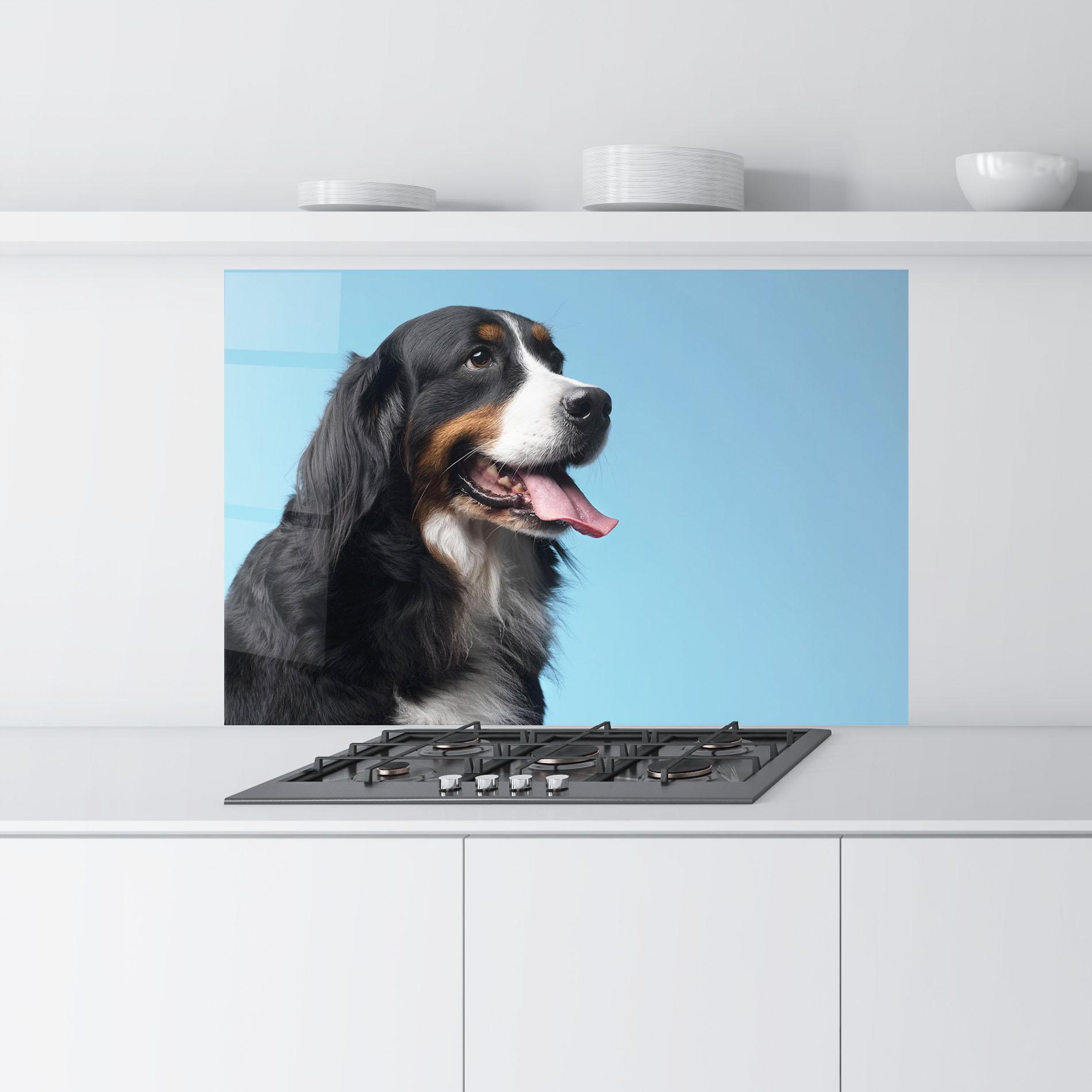 Panou Sticla Bucatarie Dog On Blue mockup 9