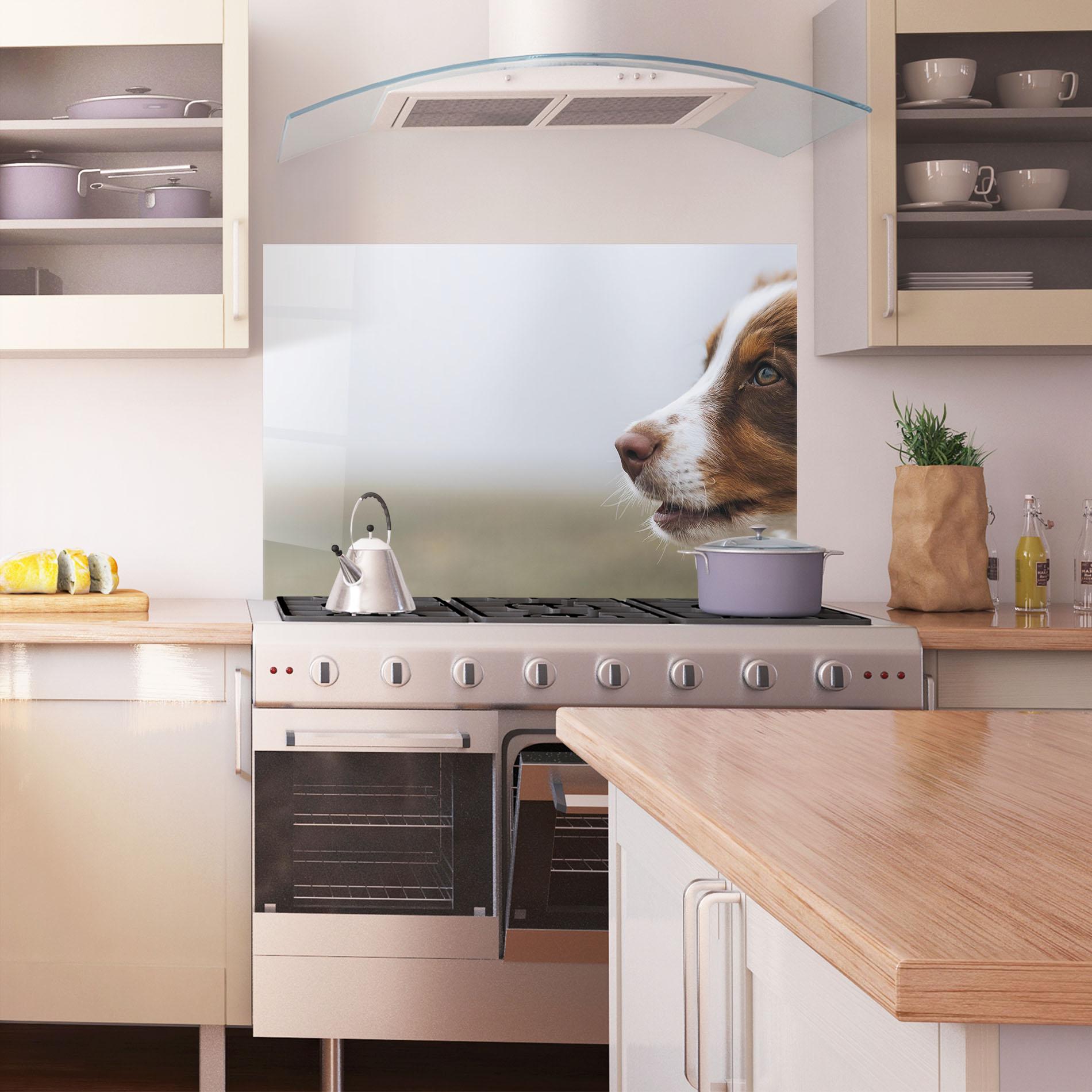 Panou Sticla Bucatarie Brown White Dog mockup 1