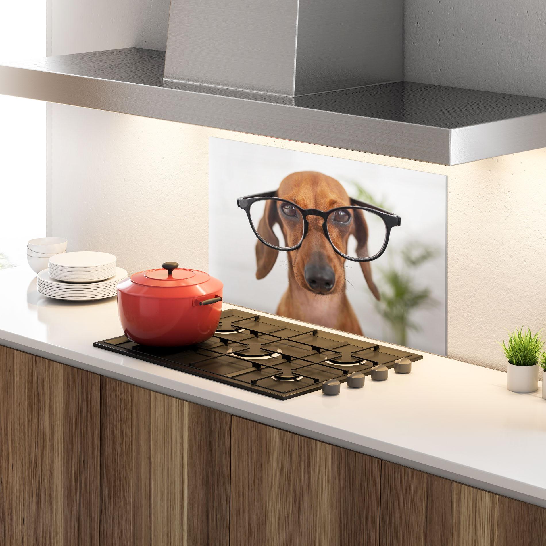 Panou Sticla Bucatarie Dog Wearing Glasses mockup 4