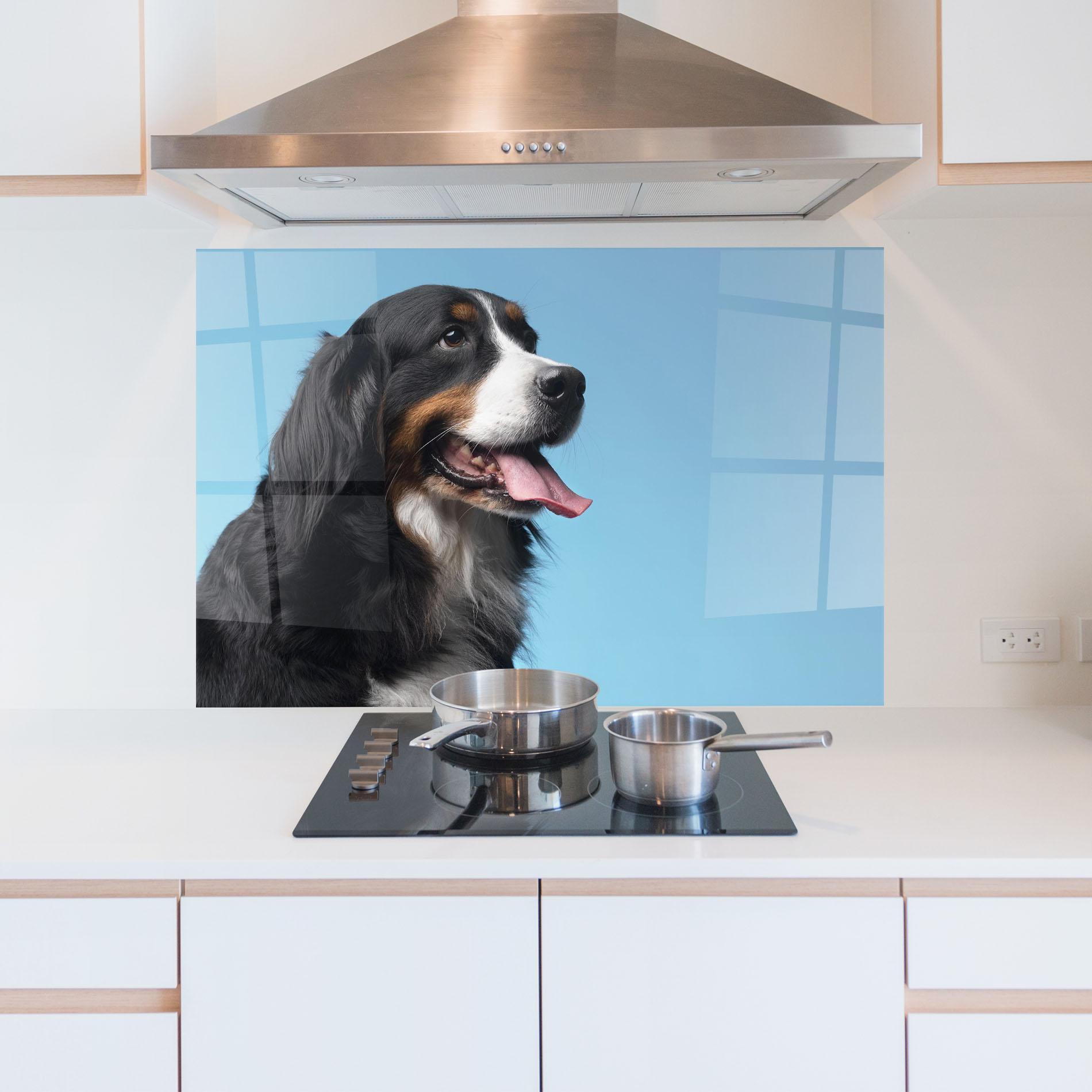 Panou Sticla Bucatarie Dog On Blue mockup 5