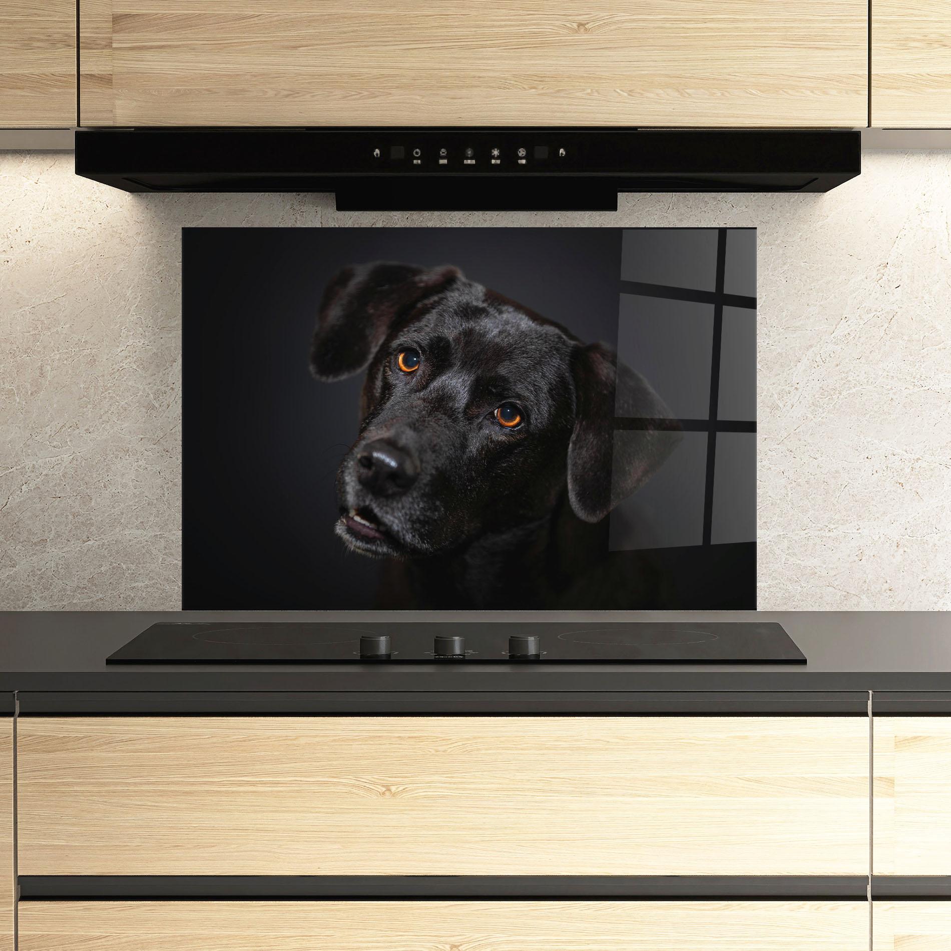Panou Sticla Bucatarie Black Dog Portrait mockup 3