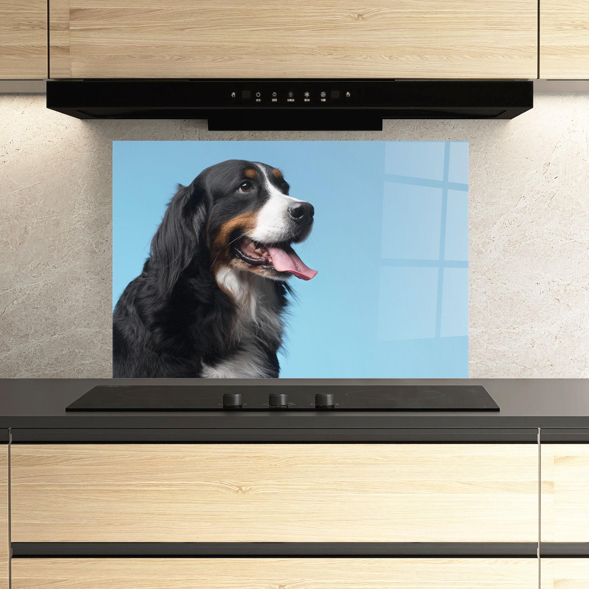 Panou Sticla Bucatarie Dog On Blue mockup 3