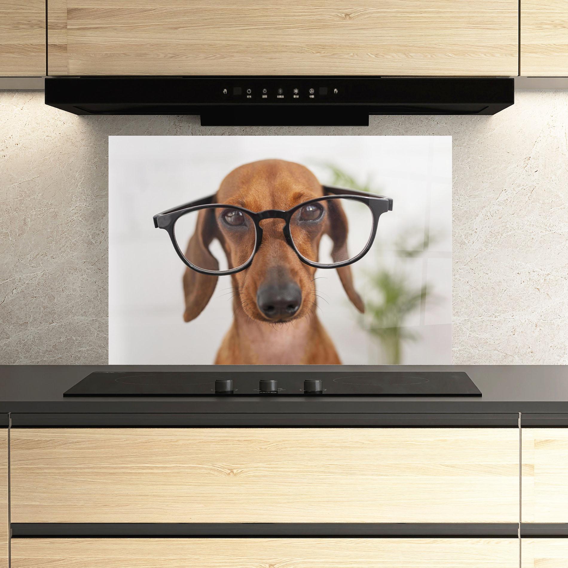 Panou Sticla Bucatarie Dog Wearing Glasses mockup 3