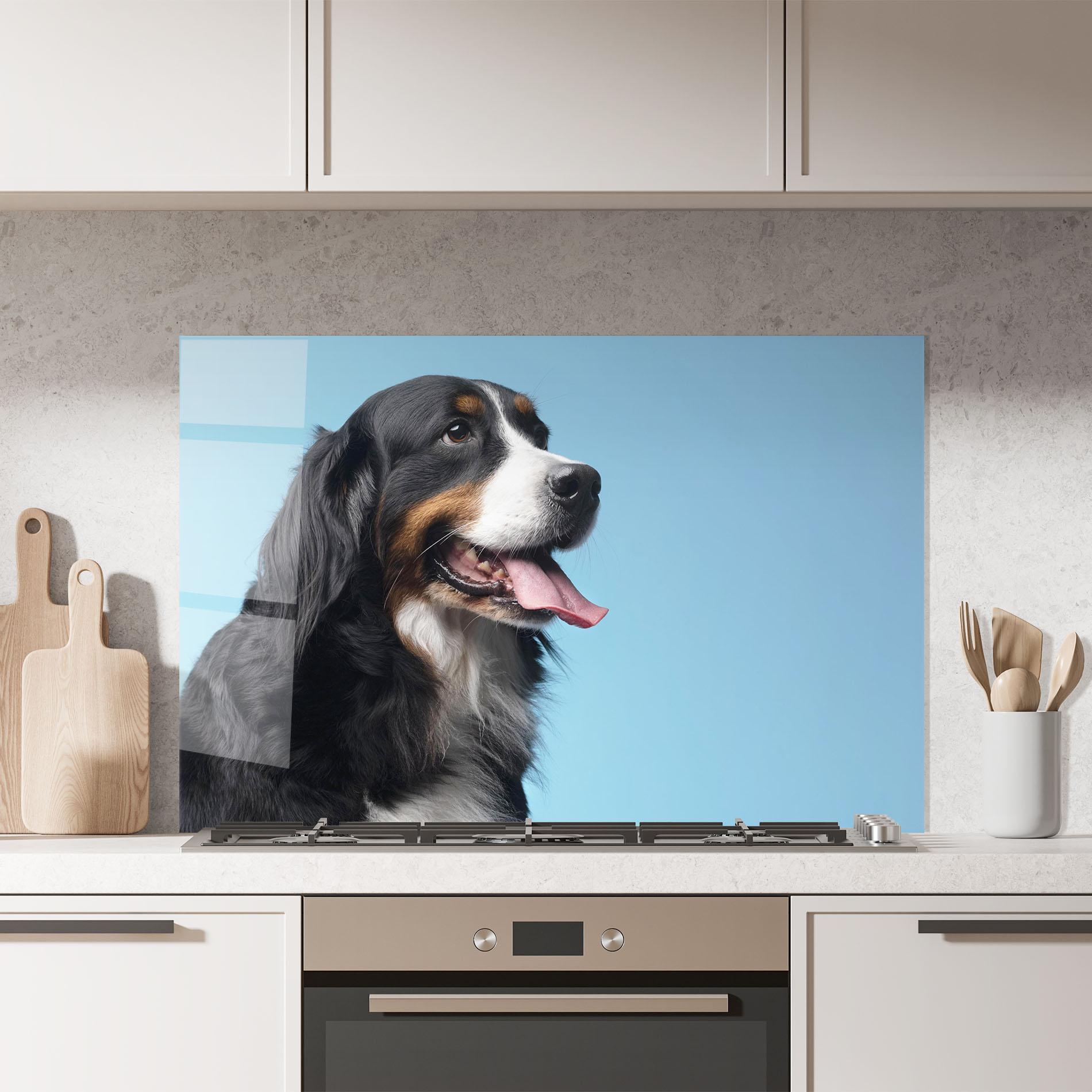 Panou Sticla Bucatarie Dog On Blue mockup 7