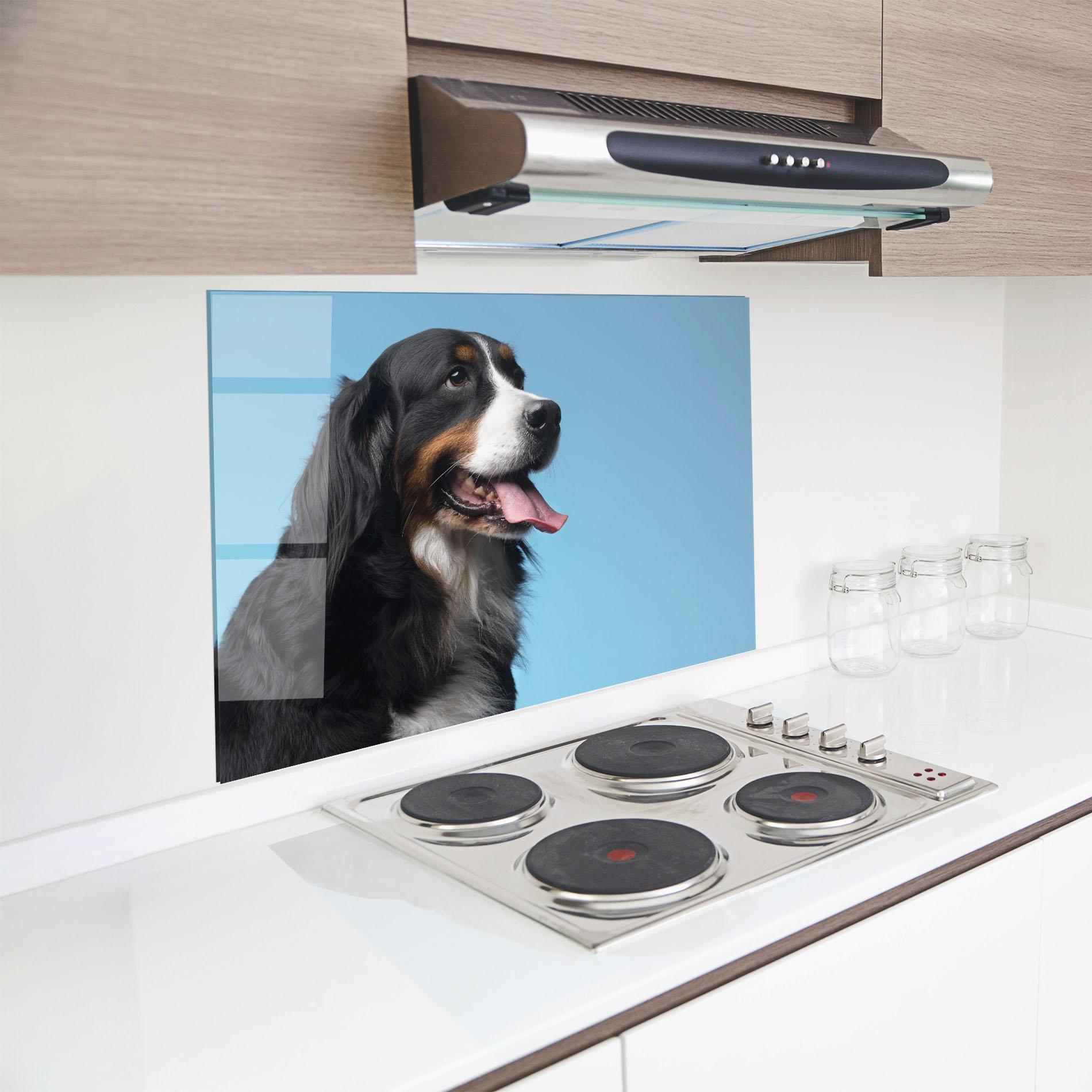 Panou Sticla Bucatarie Dog On Blue mockup 8
