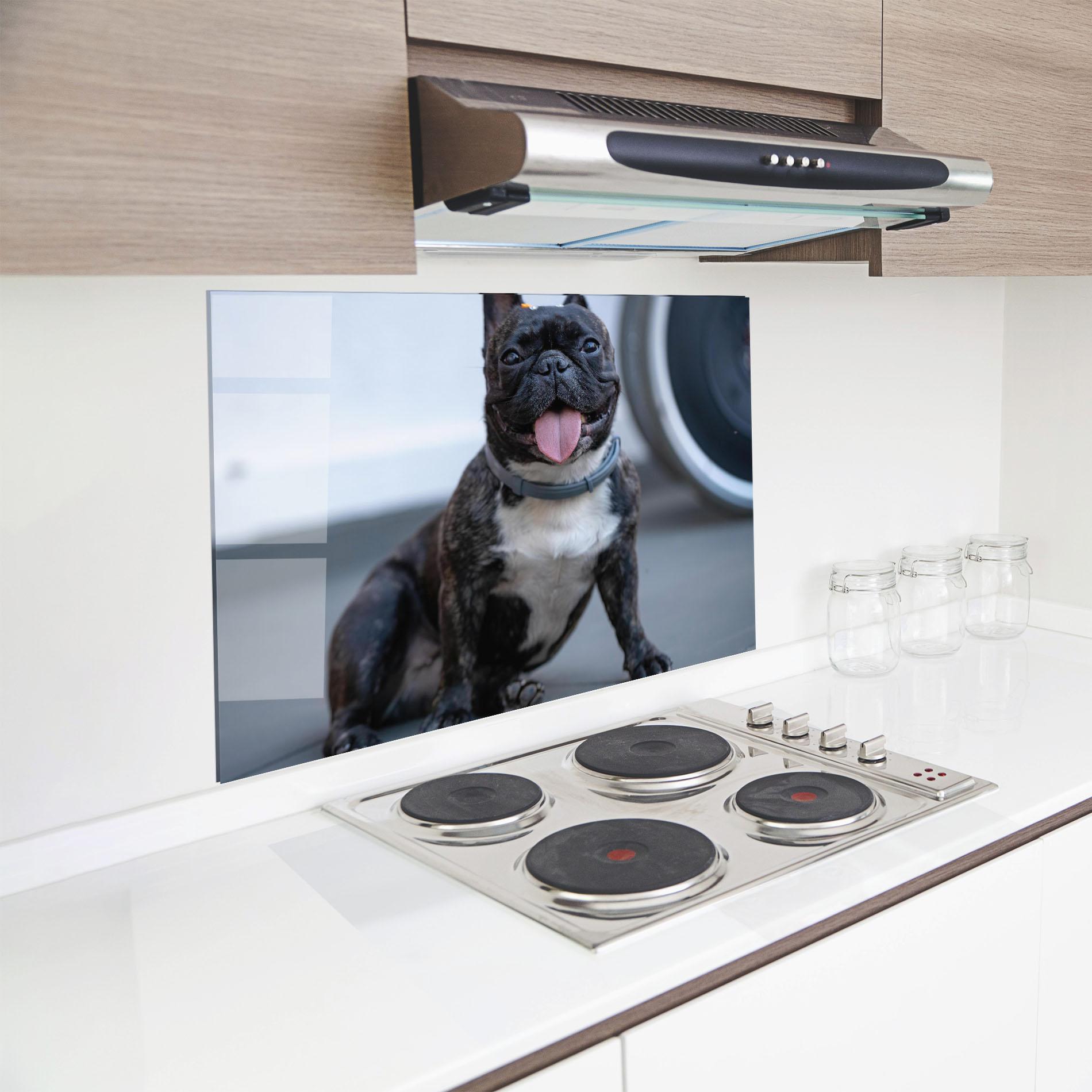 Panou Sticla Bucatarie Happy Black Dog mockup 8