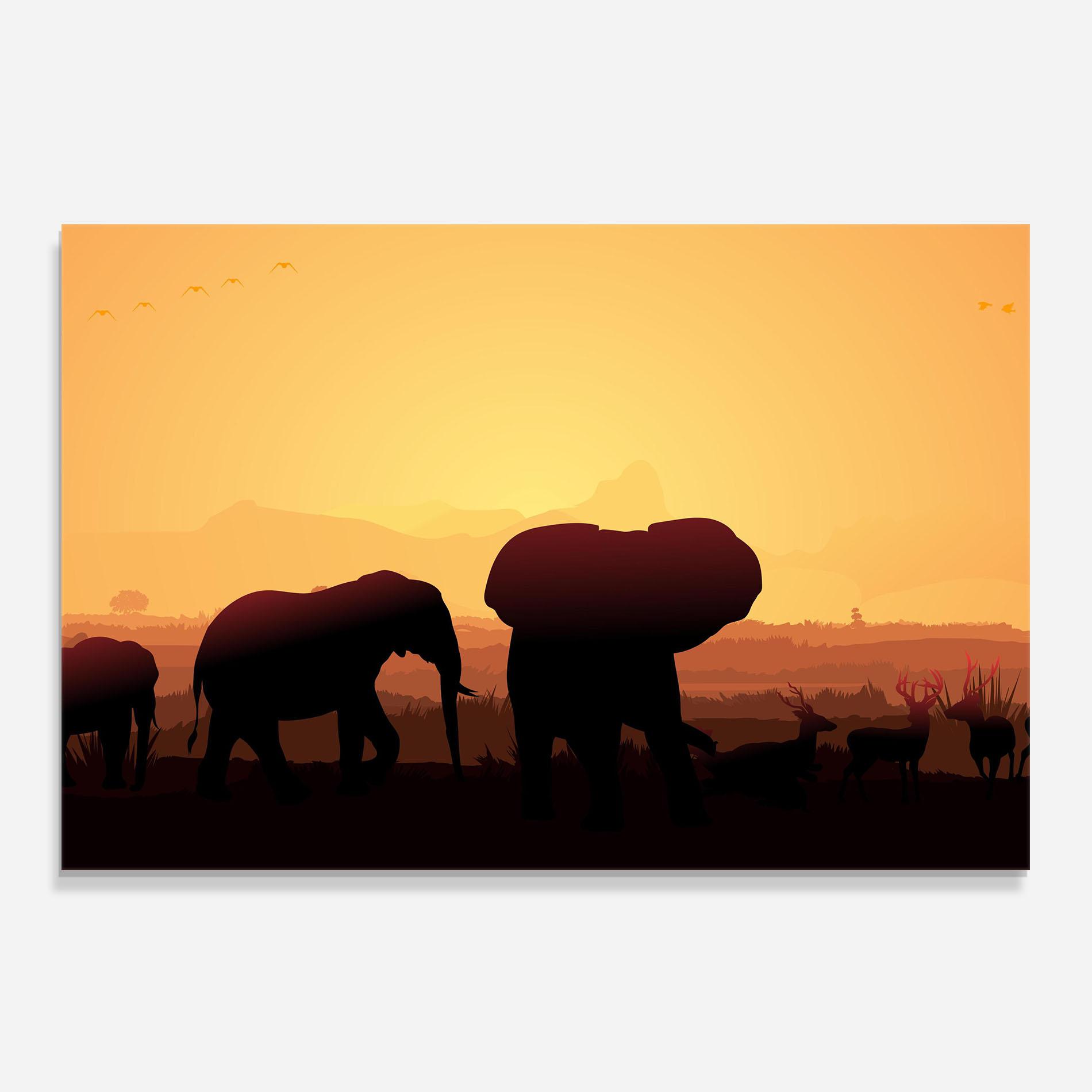 Panou Sticla Bucatarie Elephant Shilouette Sunset mockup 0