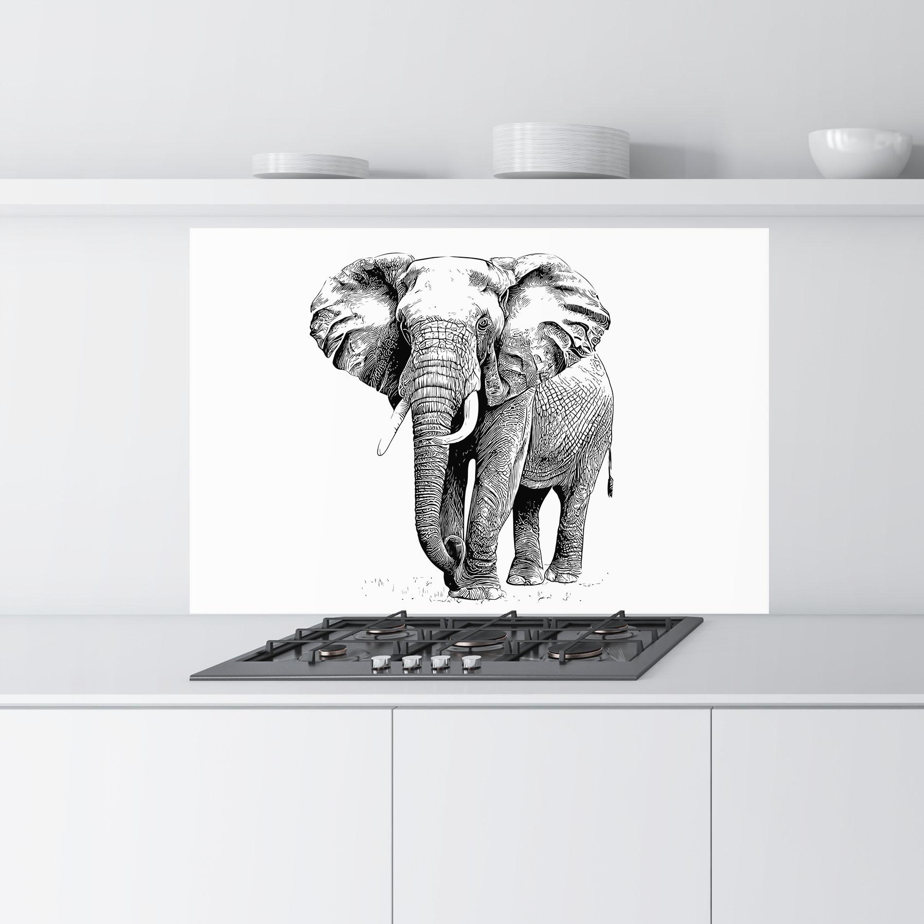 Panou Sticla Bucatarie Black Lines Elephant mockup 9