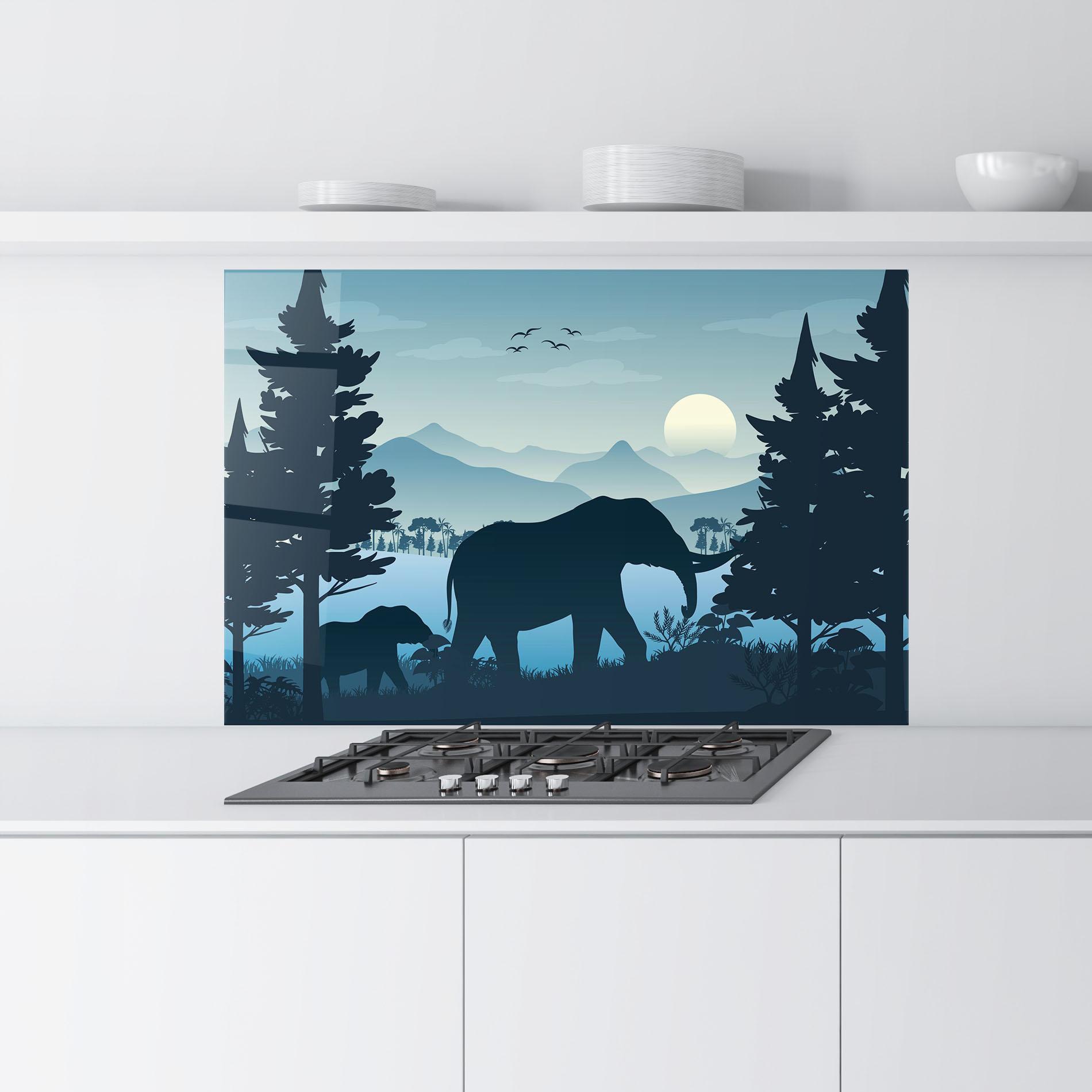Panou Sticla Bucatarie Blue Light Elephant mockup 9