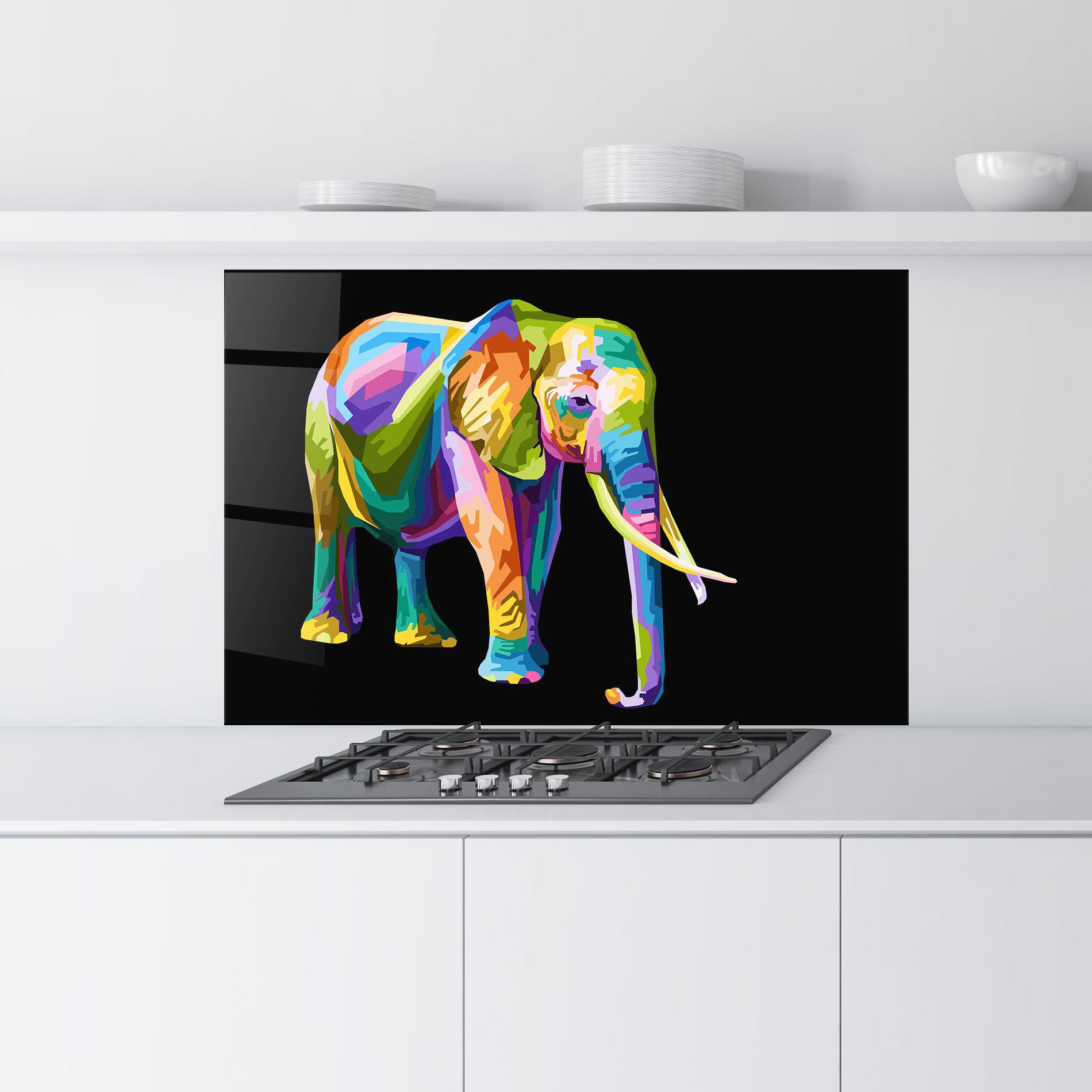 Panou Sticla Bucatarie Colorful Elephant Art mockup 9