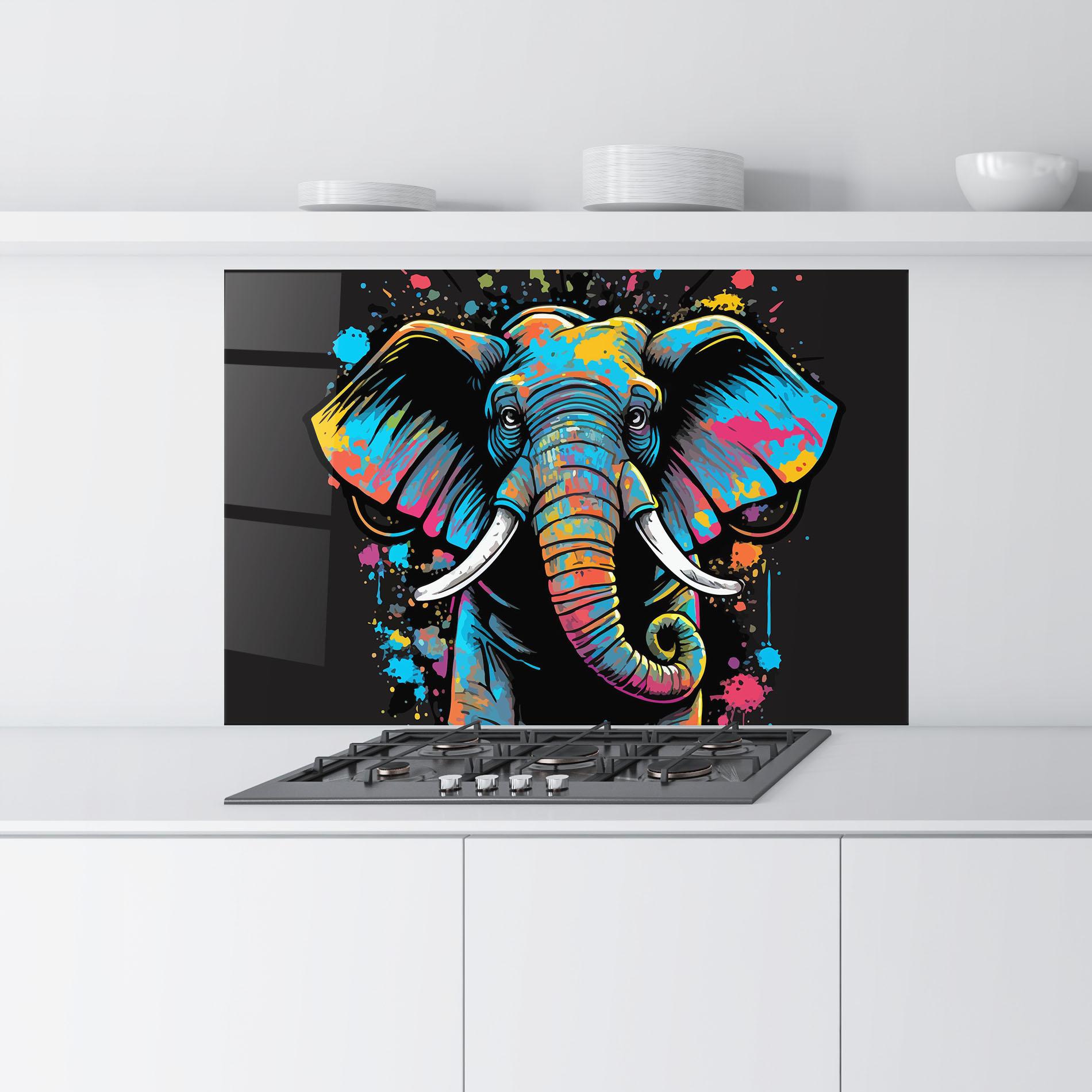Panou Sticla Bucatarie Colorful Grey Elephant mockup 9