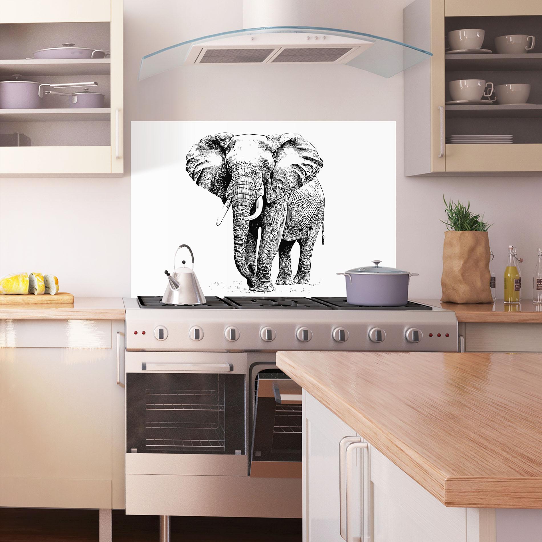 Panou Sticla Bucatarie Black Lines Elephant mockup 1