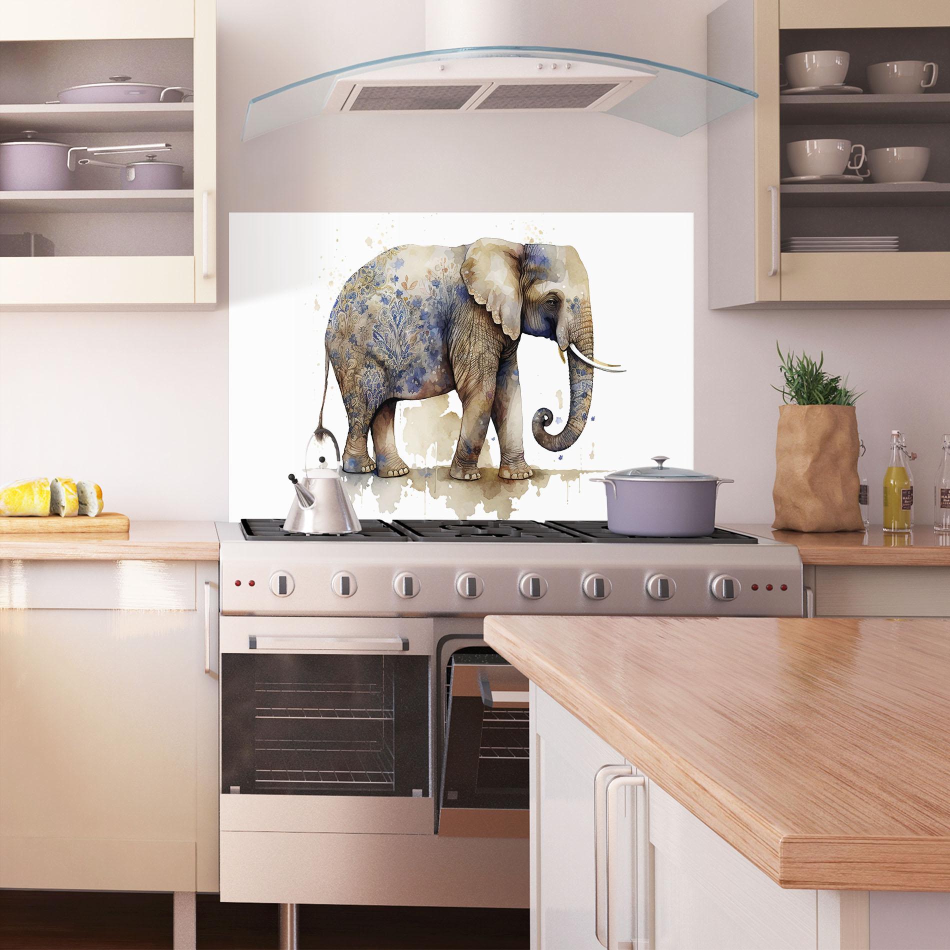 Panou Sticla Bucatarie Blue Grey Elephant mockup 1