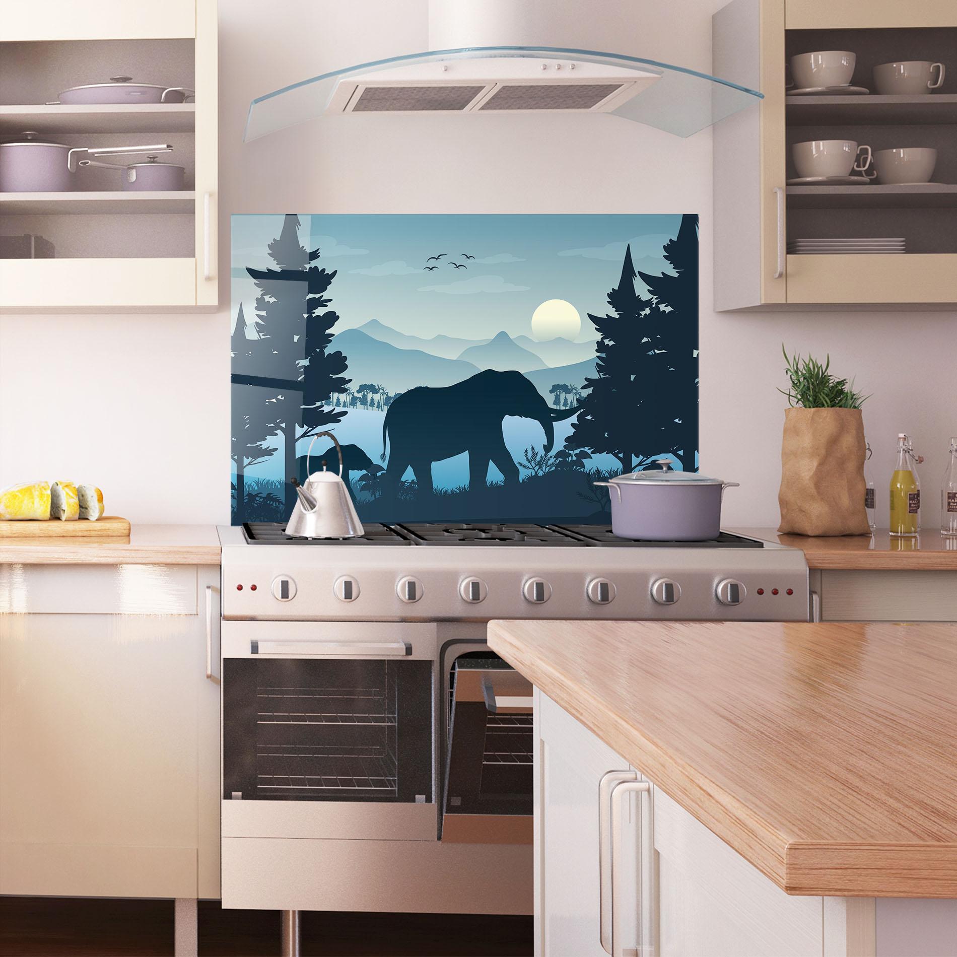 Panou Sticla Bucatarie Blue Light Elephant mockup 1