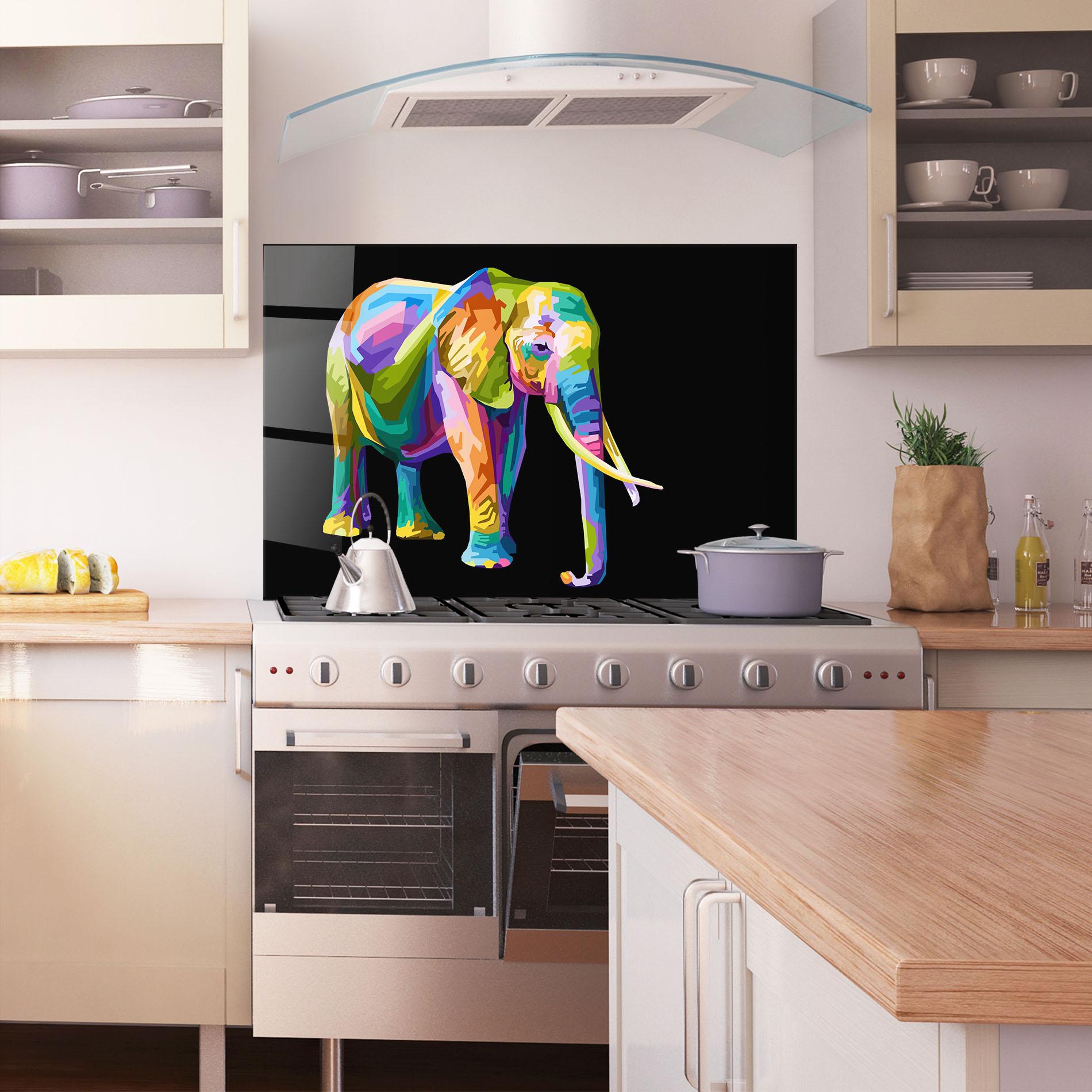 Panou Sticla Bucatarie Colorful Elephant Art mockup 1